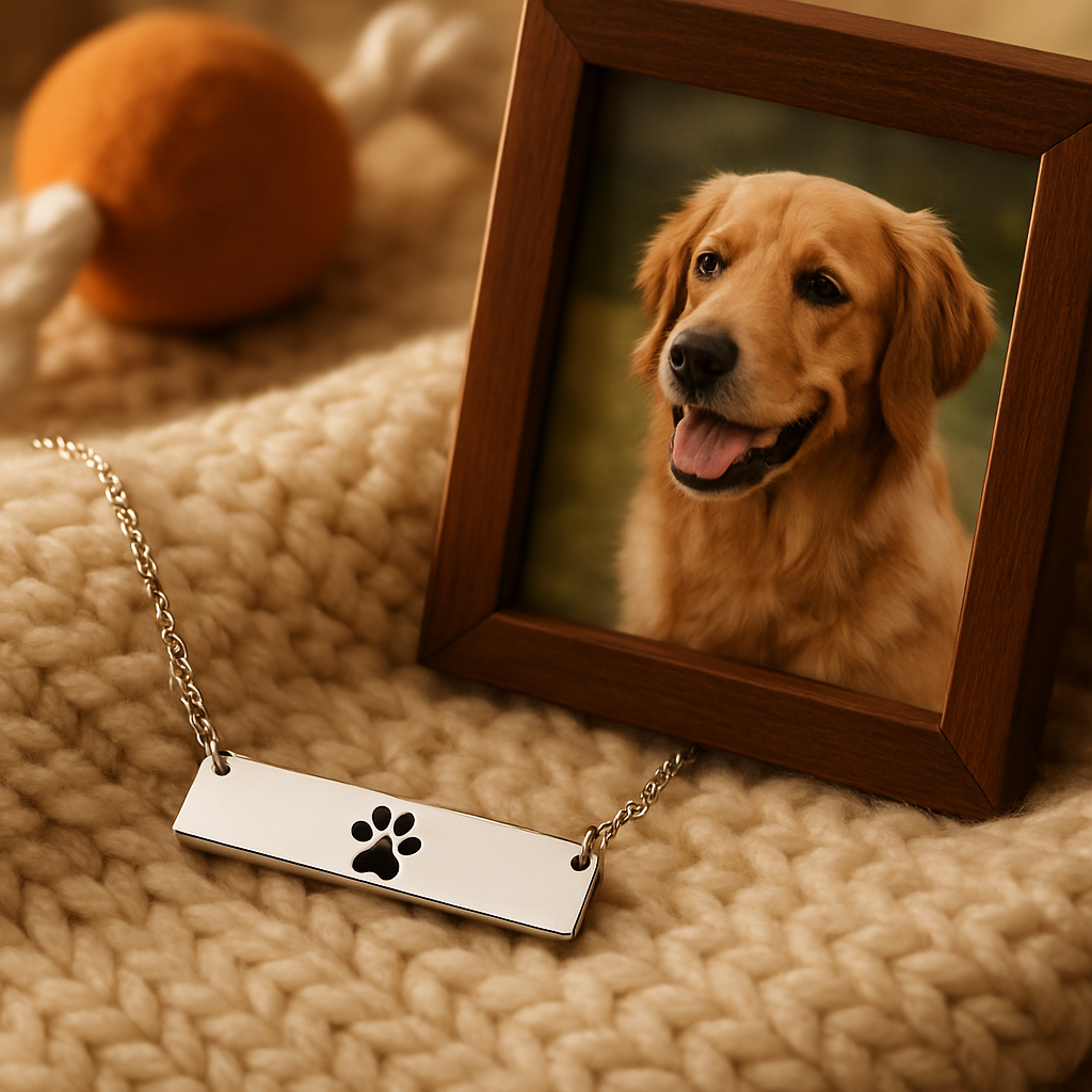 Personalized Cutout Paw Bar Necklace • Custom Engraved lifestyle photo