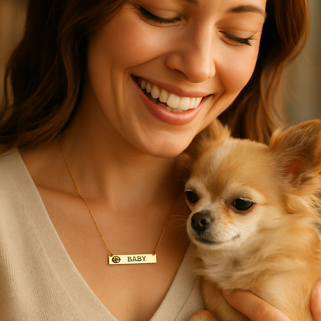 Personalized Cutout Paw Bar Necklace • Custom Engraved lifestyle photo