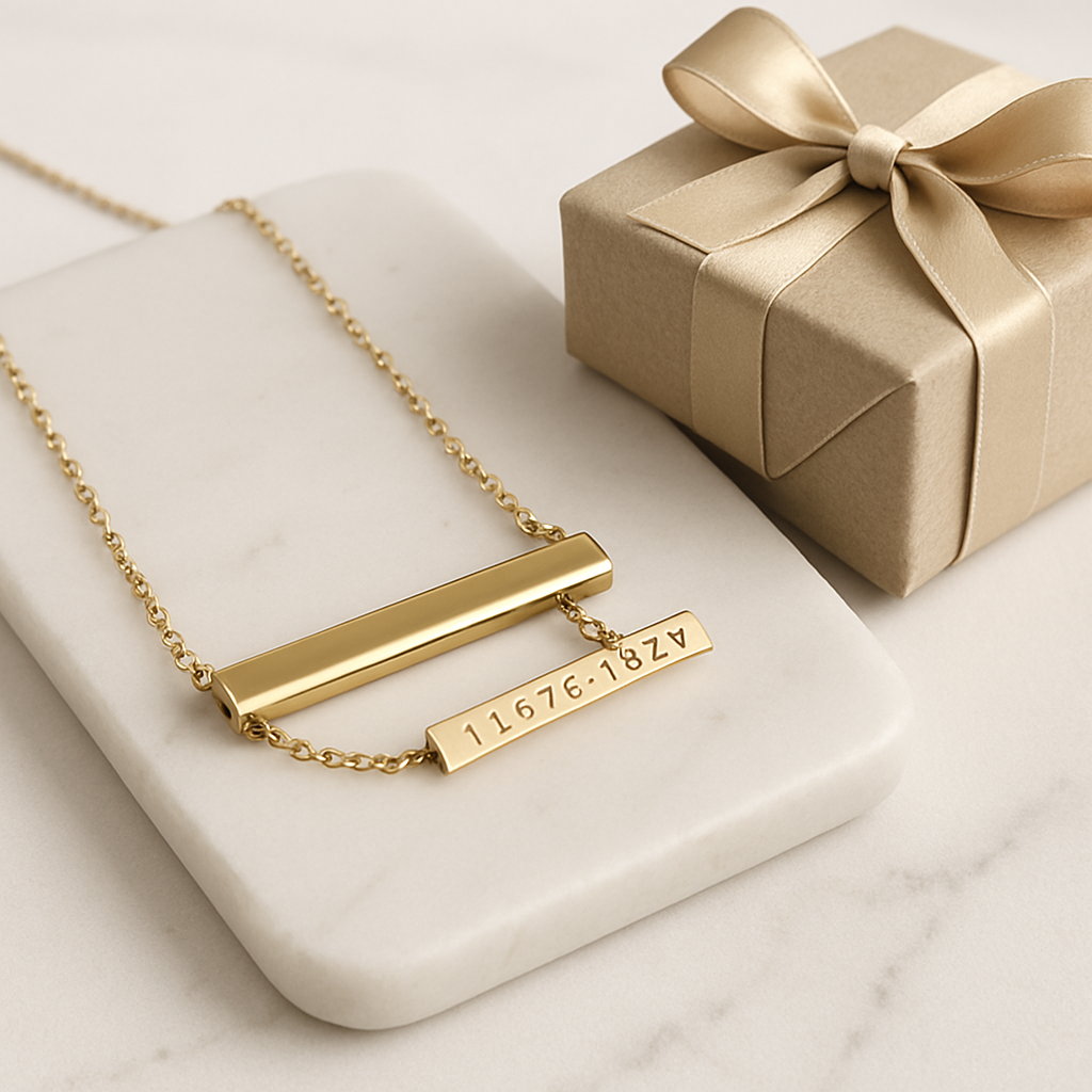 Personalized Hidden Message Sliding Bar Necklace • Custom Engraved lifestyle photo
