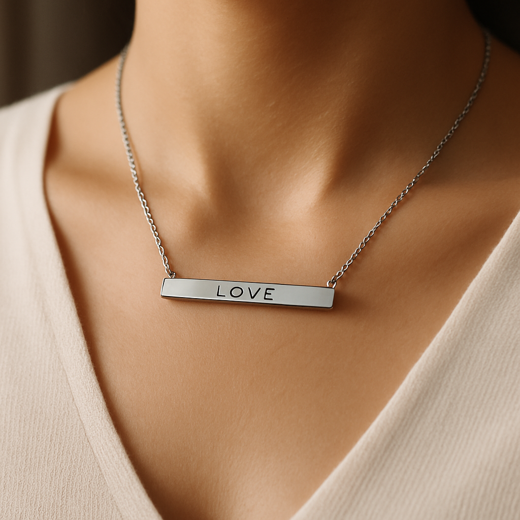 Personalized Horizontal Bar Necklace • Custom Engraved lifestyle photo