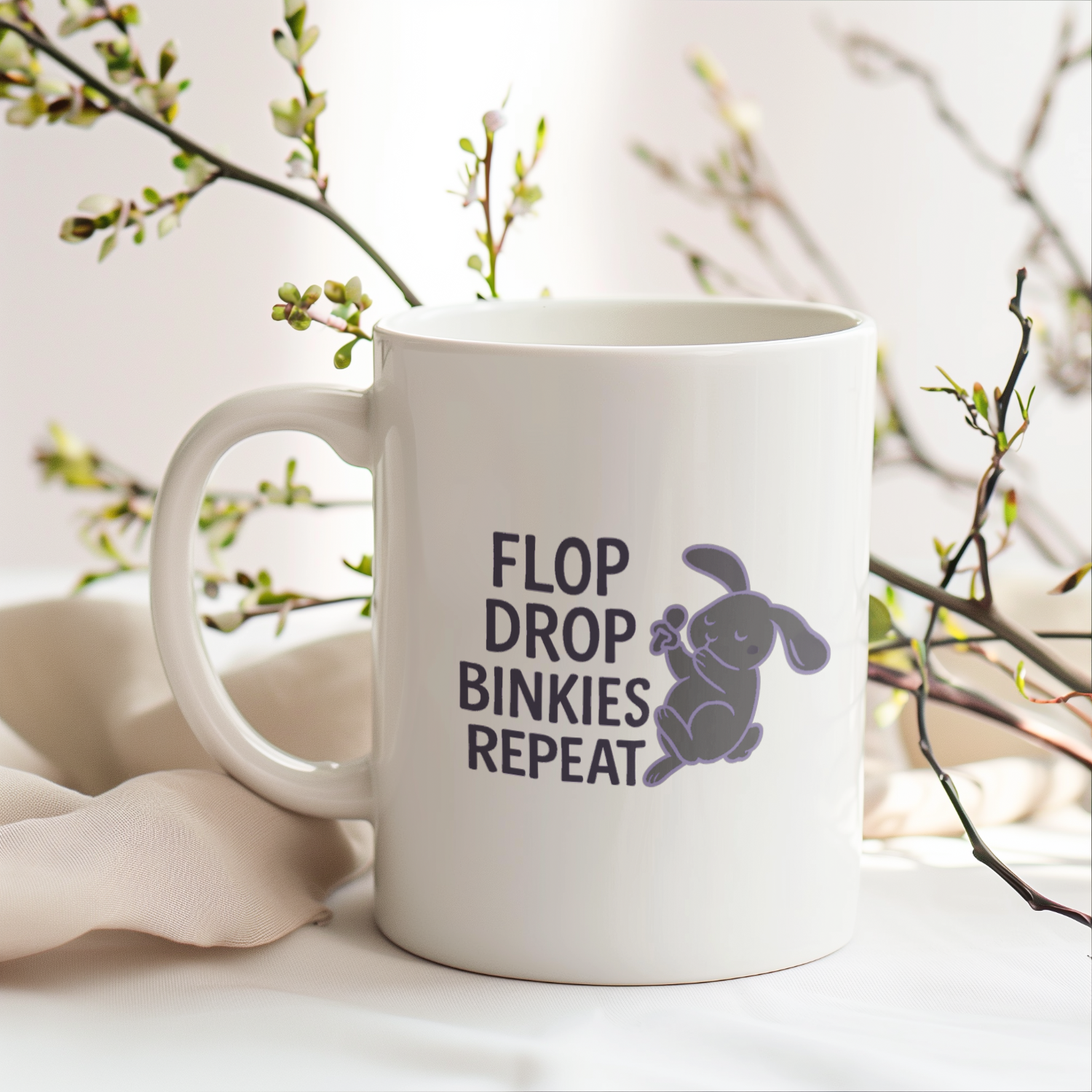 Rabbit Mom Flop Drop Binkies Repeat Coffee Mug | Gift for Mom | Ceramic Mug