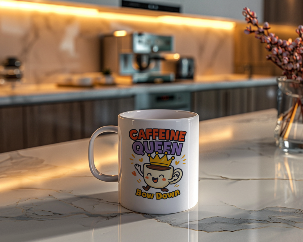 Caffeine Queen Title Earned Daily Coffee Mug | Funny Coffee Gift | Ceramic Mug