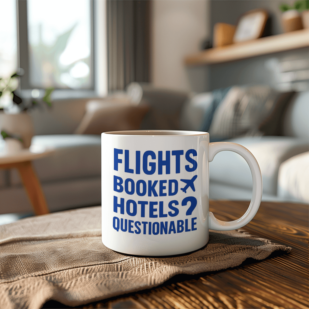 Budget Traveler Flights Booked Hotels Questionable Coffee Mug | Unique Gift | Ceramic Mug