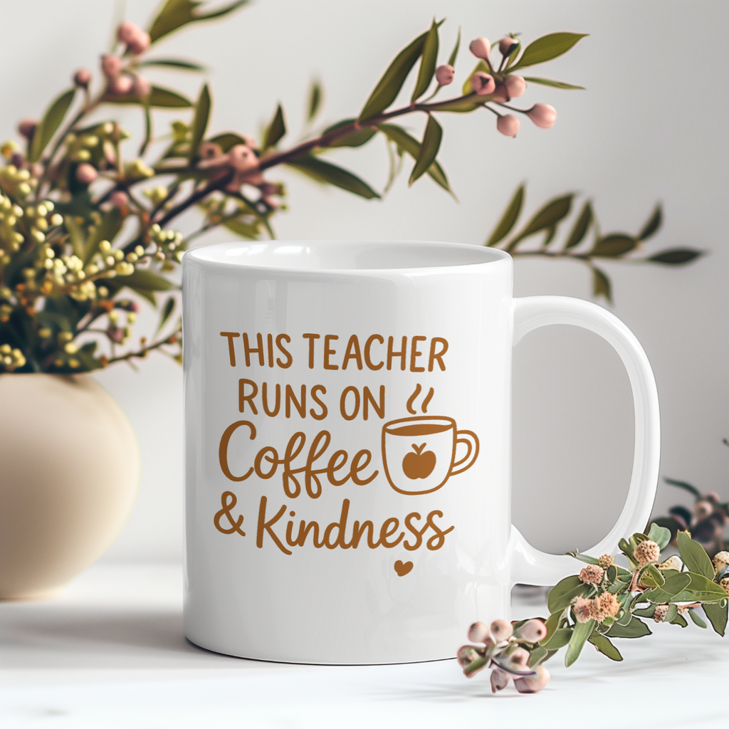 Teacher Runs On Coffee And Kindness Coffee Mug | Teacher Gift | Ceramic Mug