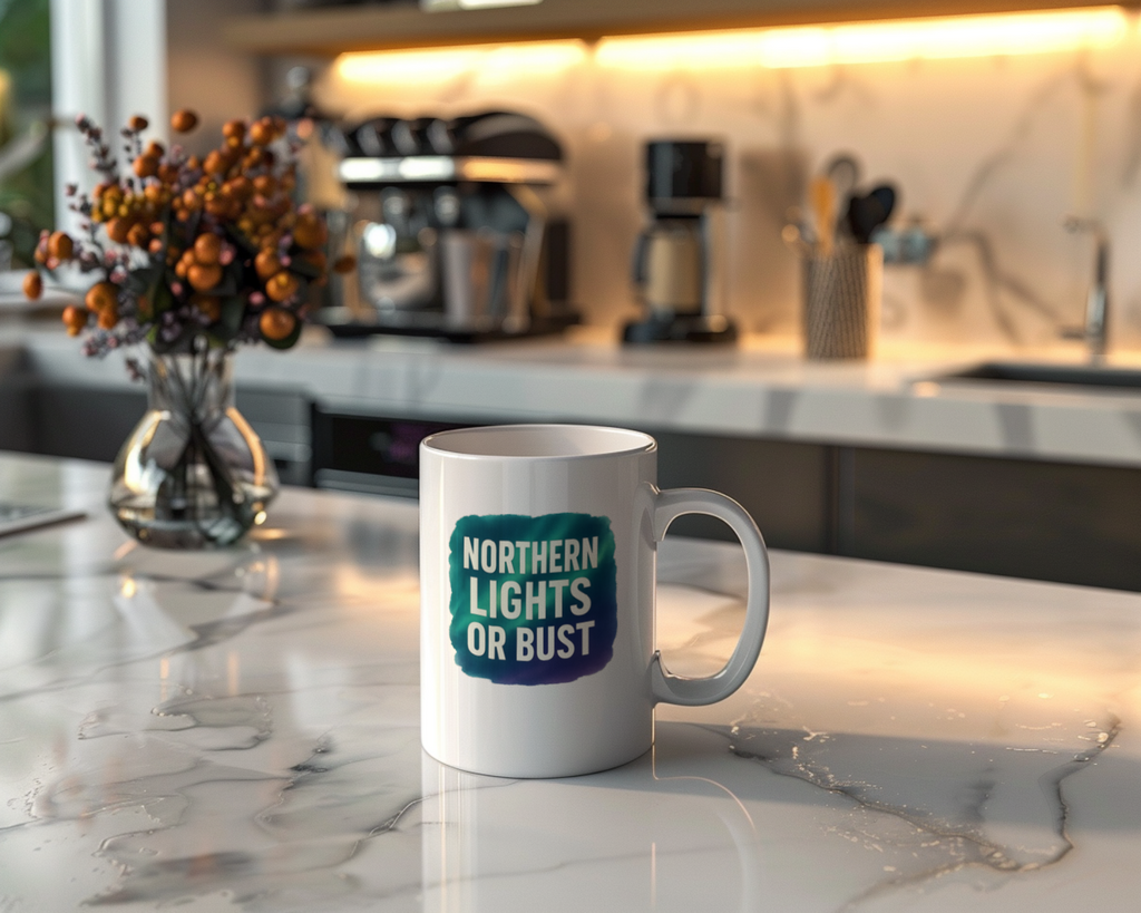 Iceland Addict Northern Lights Or Bust Coffee Mug | Unique Gift | Ceramic Mug