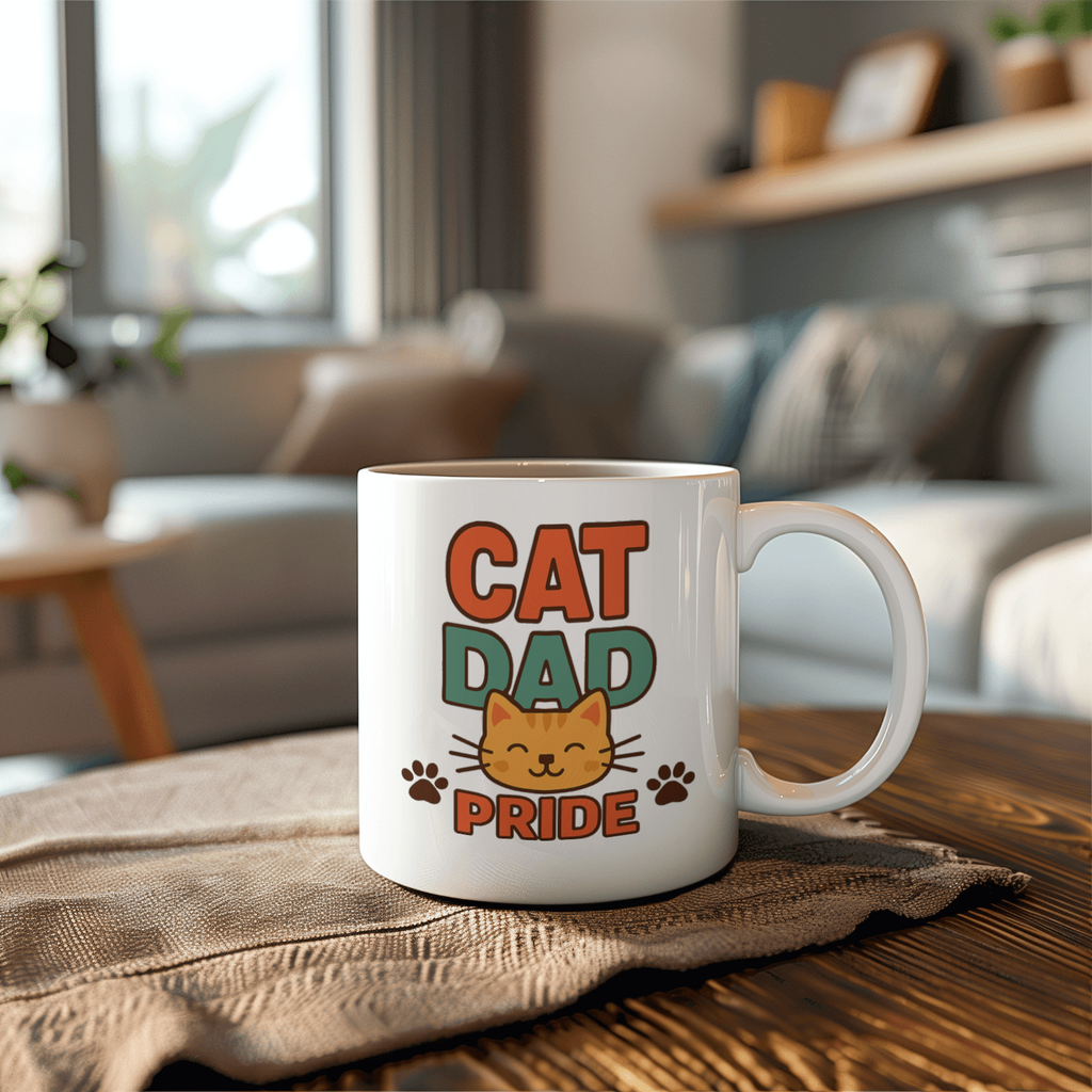 Cat Dad Fueled By Coffee Coffee Mug | Funny Cat Gift | Ceramic Mug