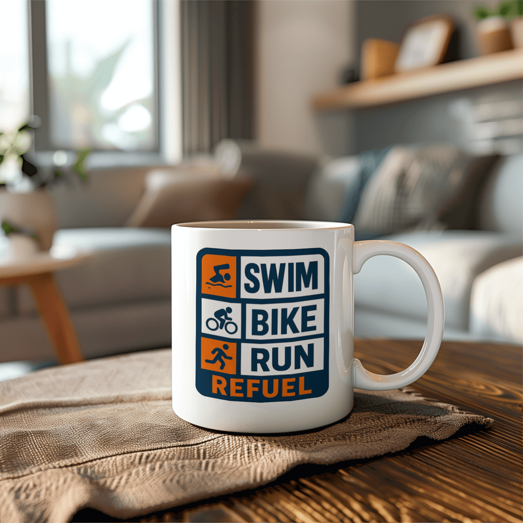 Triathlete Swim Bike Run Refuel Ceramic Mug