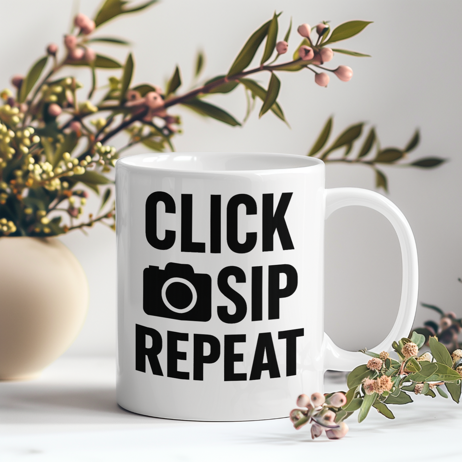 Photographer Click Sip Repeat Coffee Mug | Unique Gift | Ceramic Mug