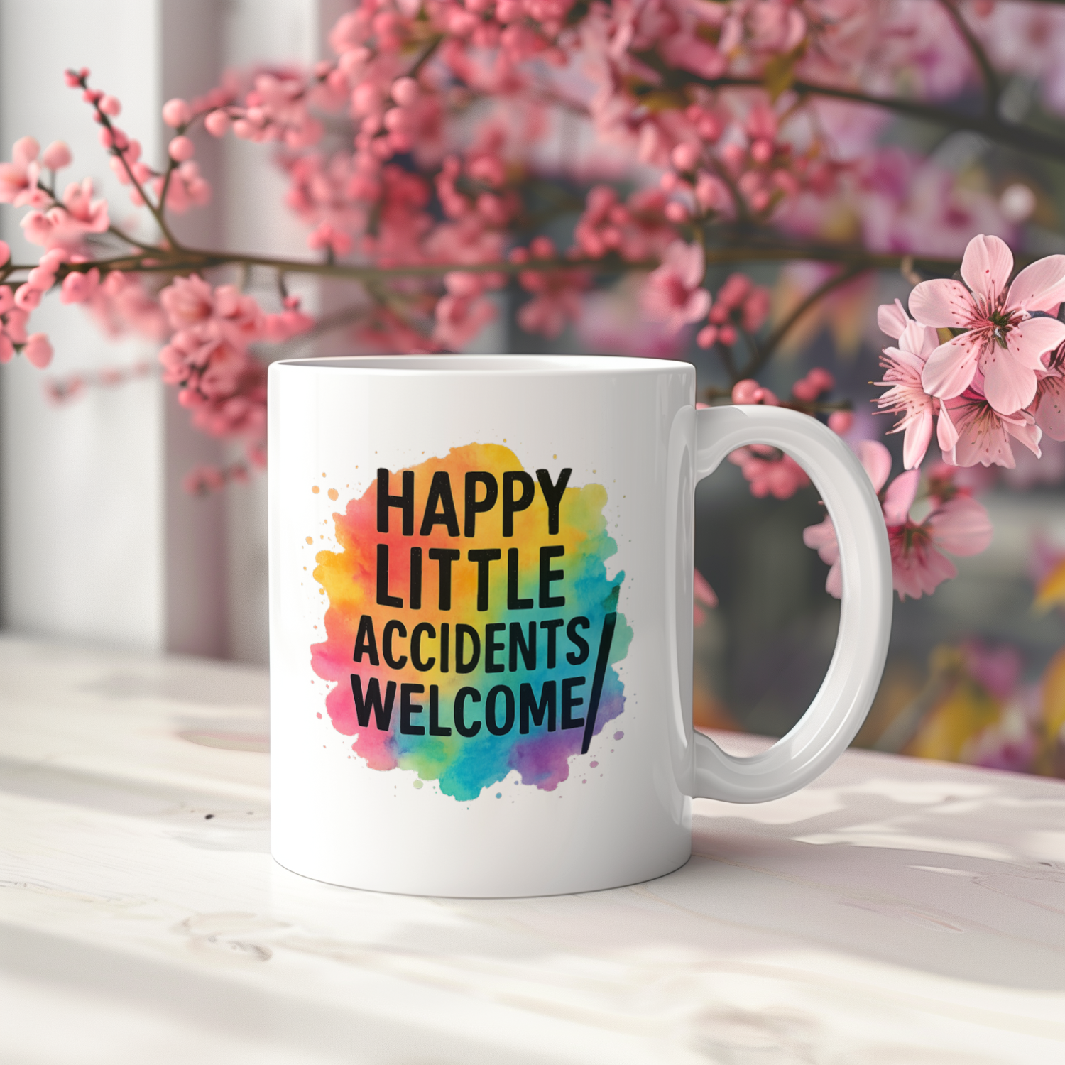 Watercolor Artist Happy Little Accidents Welcome Coffee Mug | Unique Gift | Ceramic Mug