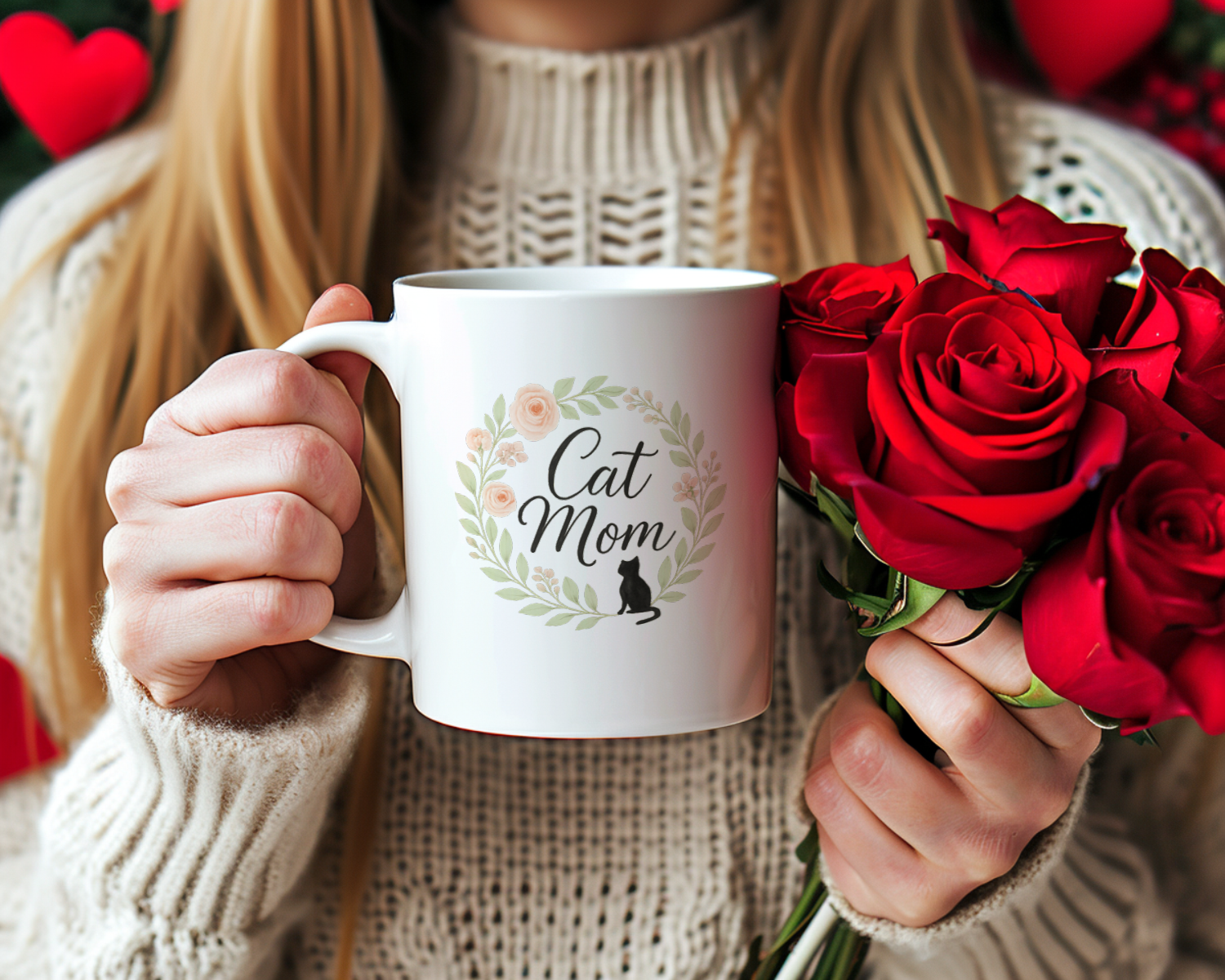 Cat Mom Floral Paw Coffee Mug | Cat Lover Gift | Ceramic Mug