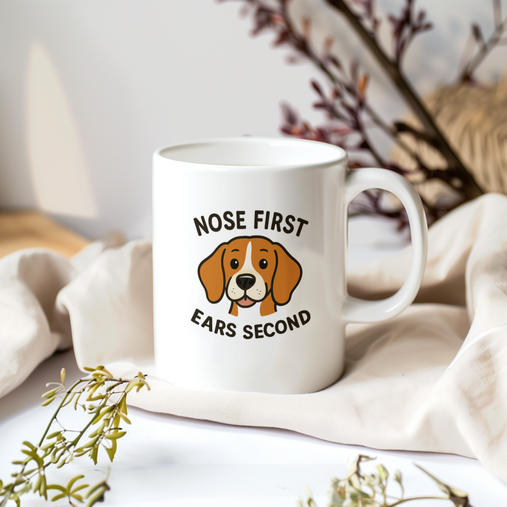 Beagle Dad Nose First Ears Second Coffee Mug | Gift for Dad | Ceramic Mug