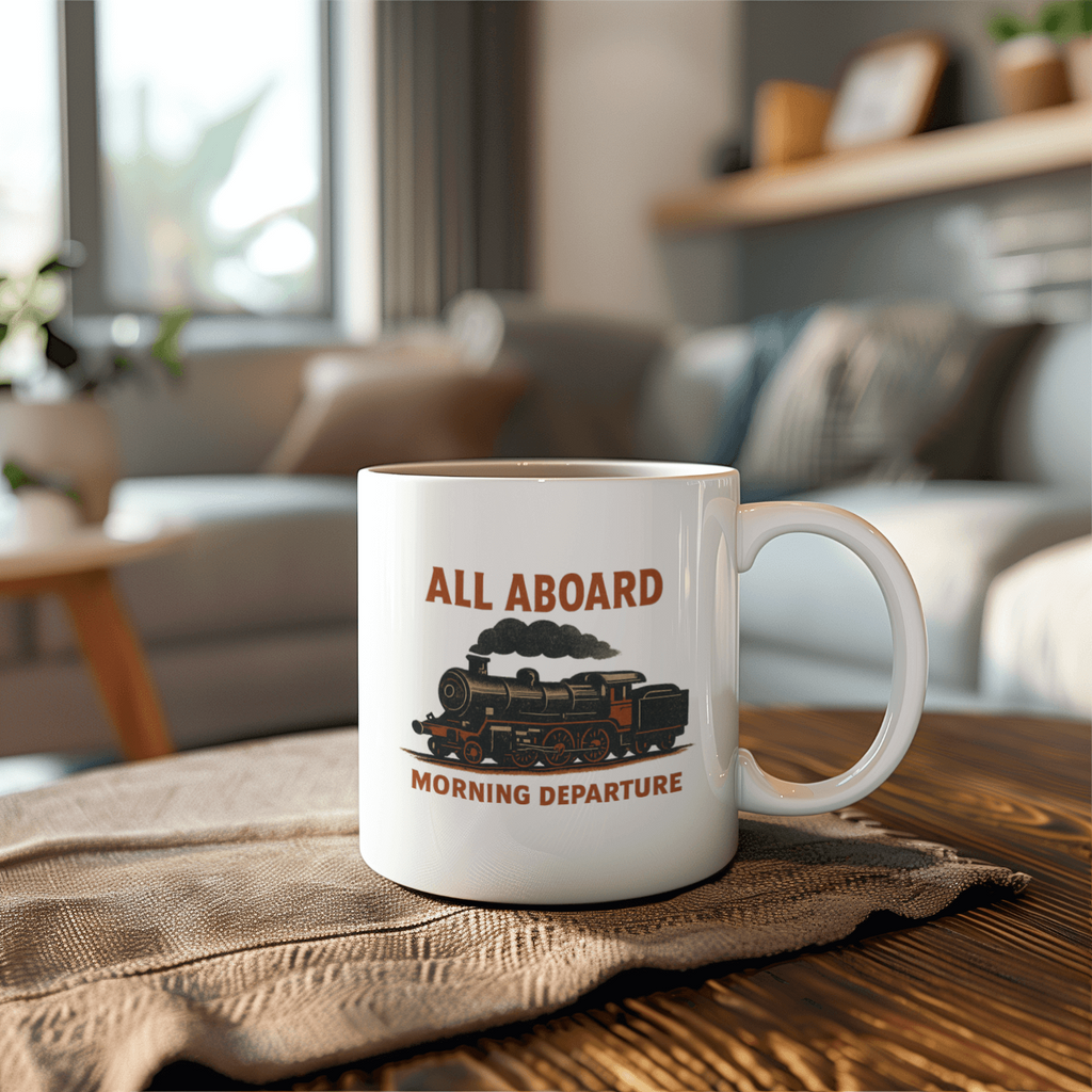 Train Enthusiast All Aboard Morning Departure Coffee Mug | Unique Gift | Ceramic Mug