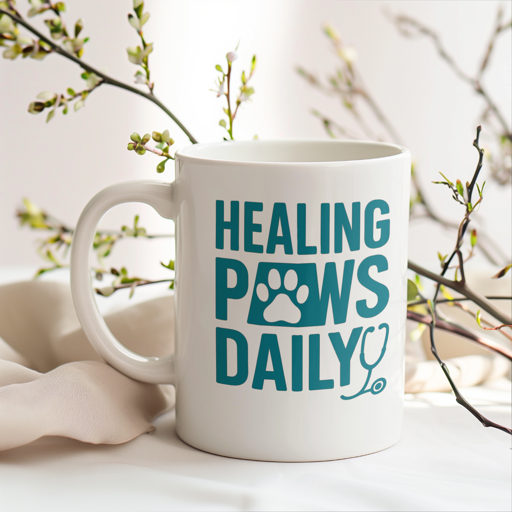 Veterinary Technician Healing Paws Daily Coffee Mug | Unique Gift | Ceramic Mug