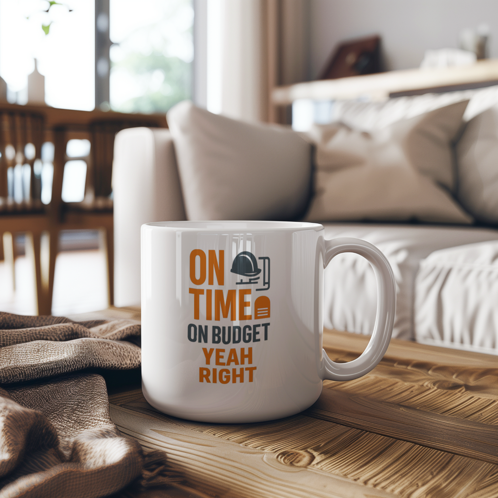 Construction Foreman On Time On Budget Yeah Right Coffee Mug | Unique Gift | Ceramic Mug