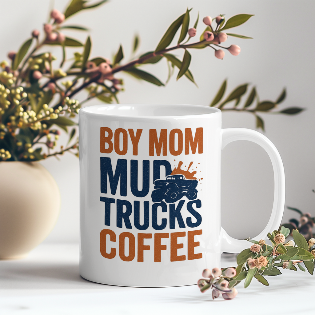 Boy Mom Mud Trucks Coffee Coffee Mug | Gift for Mom | Ceramic Mug