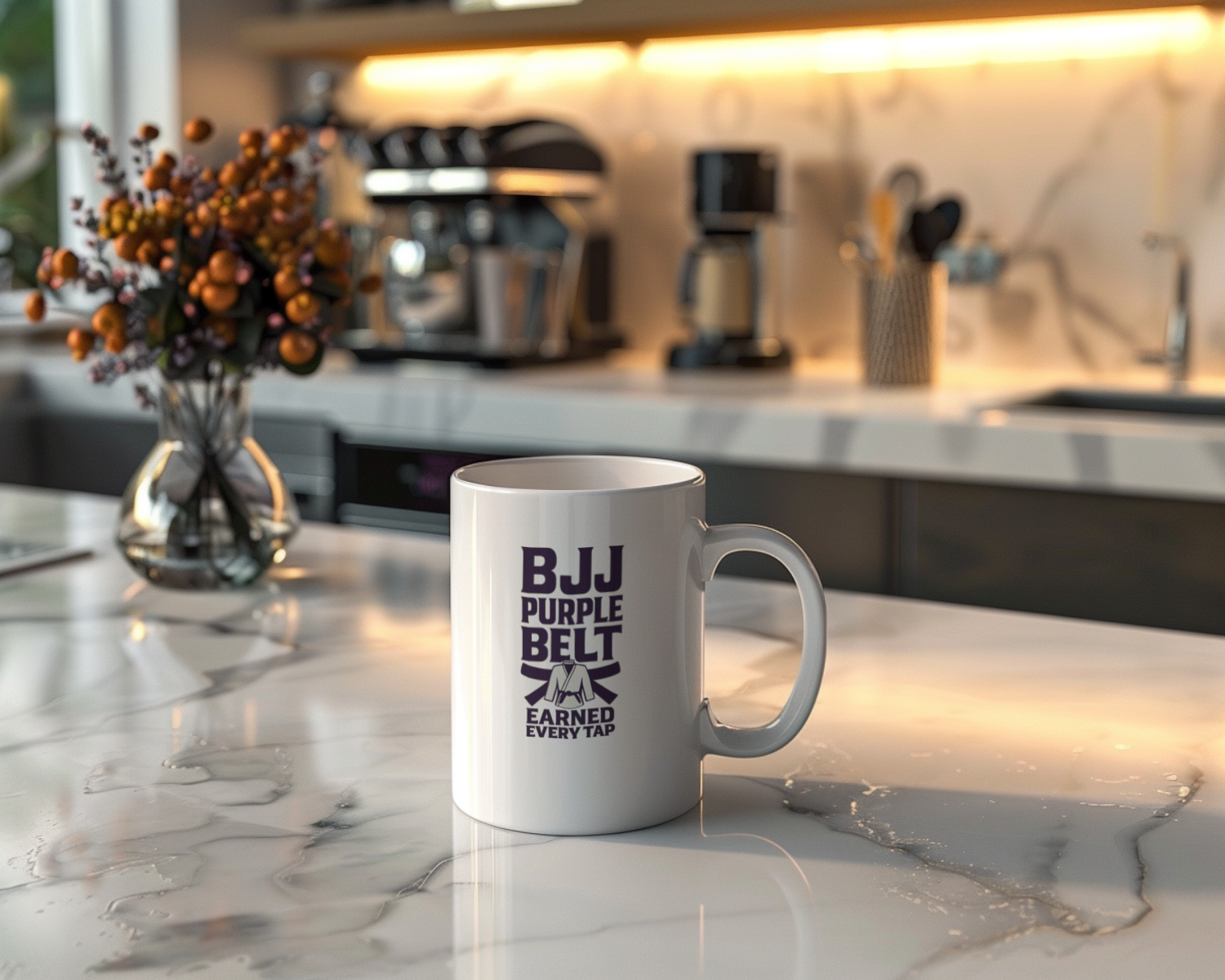 Brazilian Jiu Jitsu Purple Belt Earned Every Tap Coffee Mug | Unique Gift | Ceramic Mug