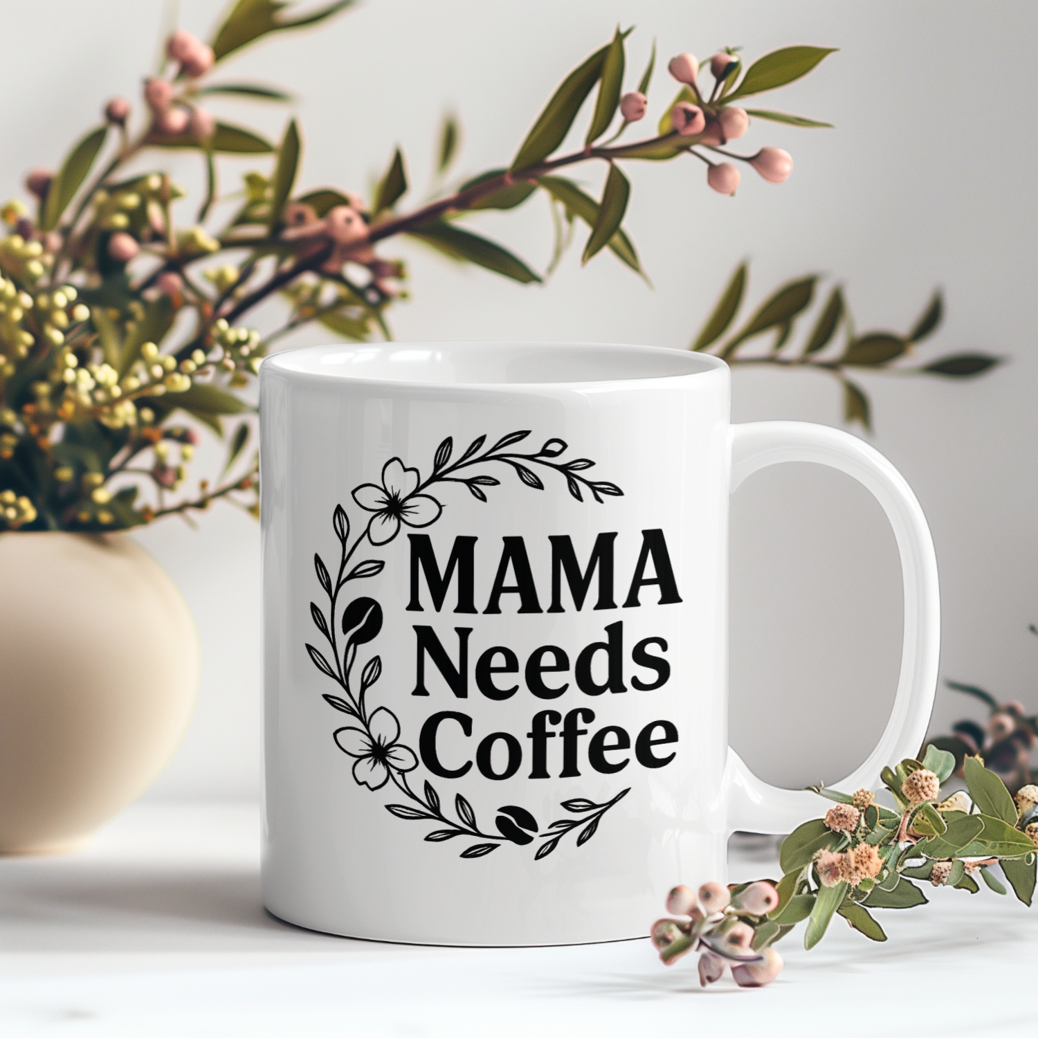 Mama Needs Coffee Floral Coffee Mug | Coffee Lover Gift | Ceramic Mug