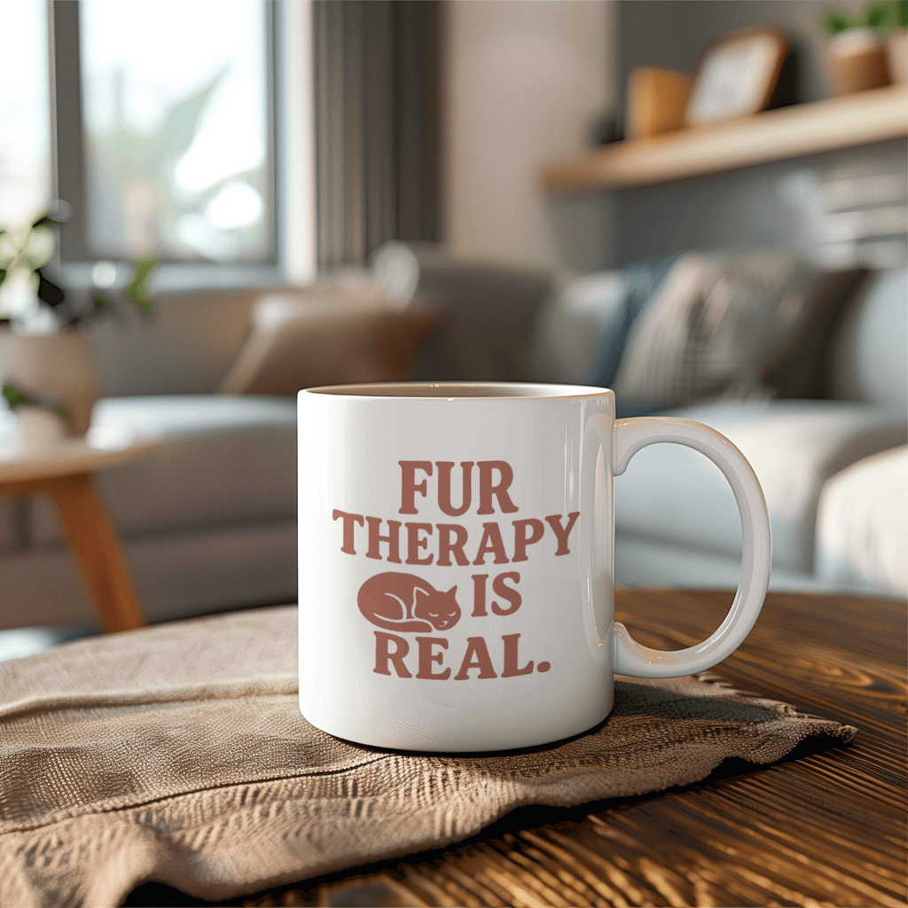 Cat Mom Fur Therapy Is Real Coffee Mug | Cat Lover Gift | Ceramic Mug
