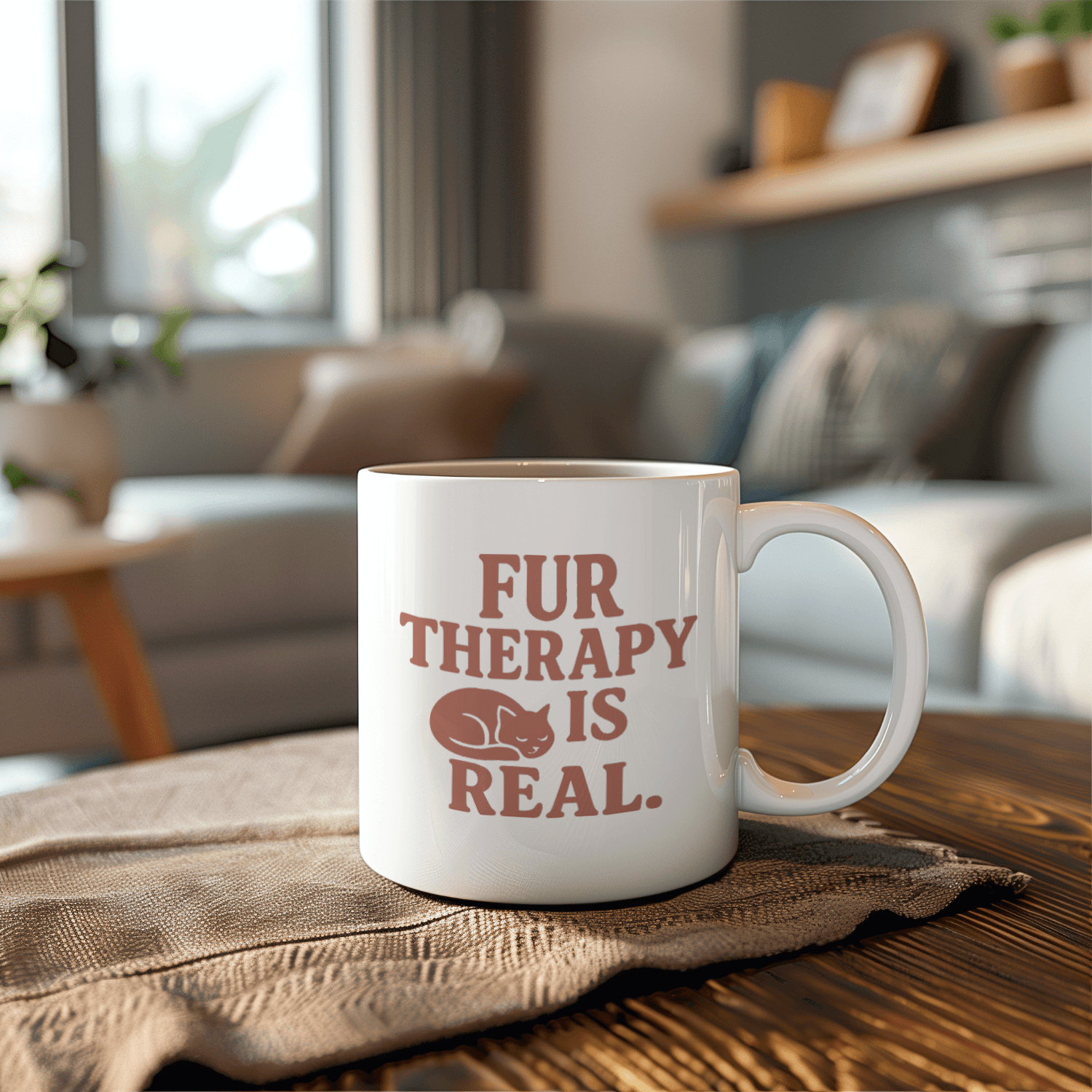 Cat Mom Fur Therapy Is Real Coffee Mug | Cat Lover Gift | Ceramic Mug