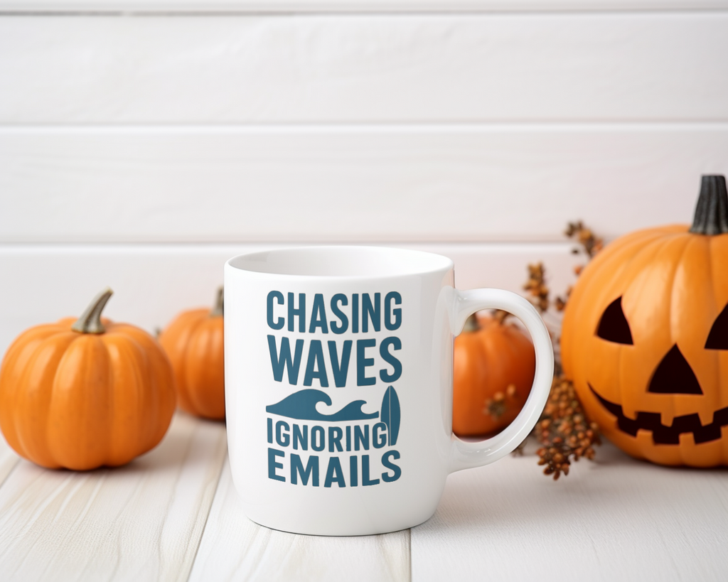 Surfer Chasing Waves And Ignoring Emails Coffee Mug | Unique Gift | Ceramic Mug