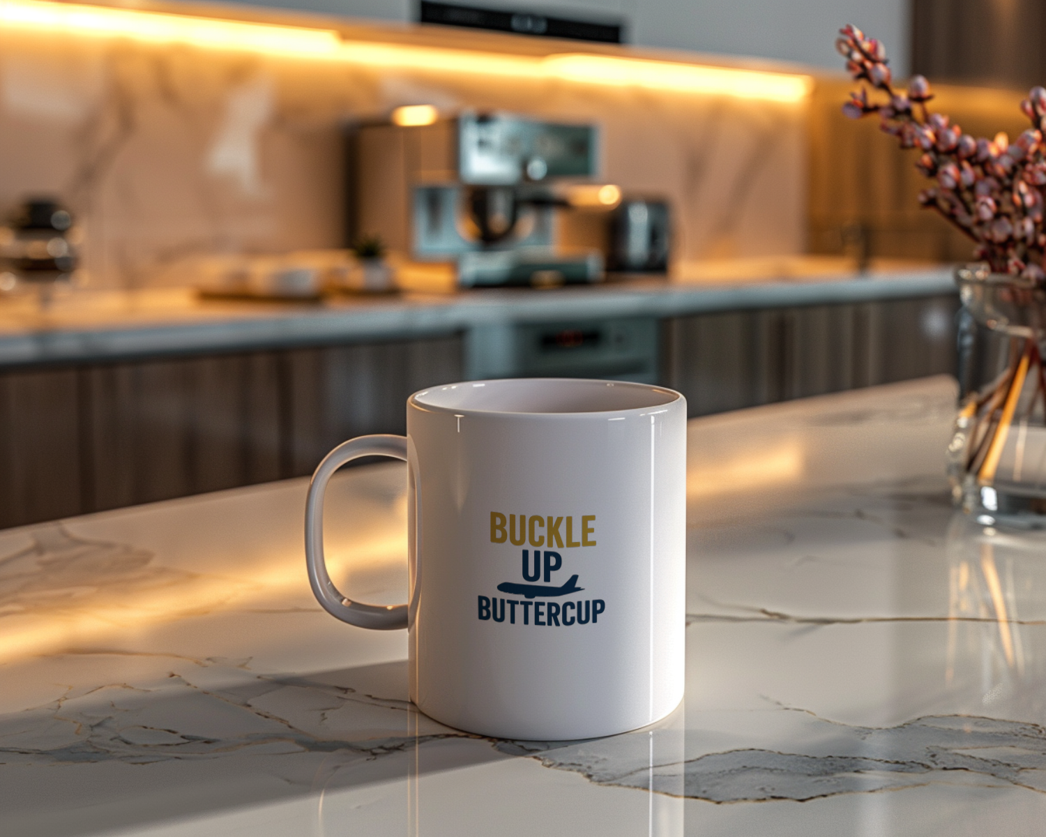 Flight Attendant Buckle Up Buttercup Coffee Mug | Unique Gift | Ceramic Mug