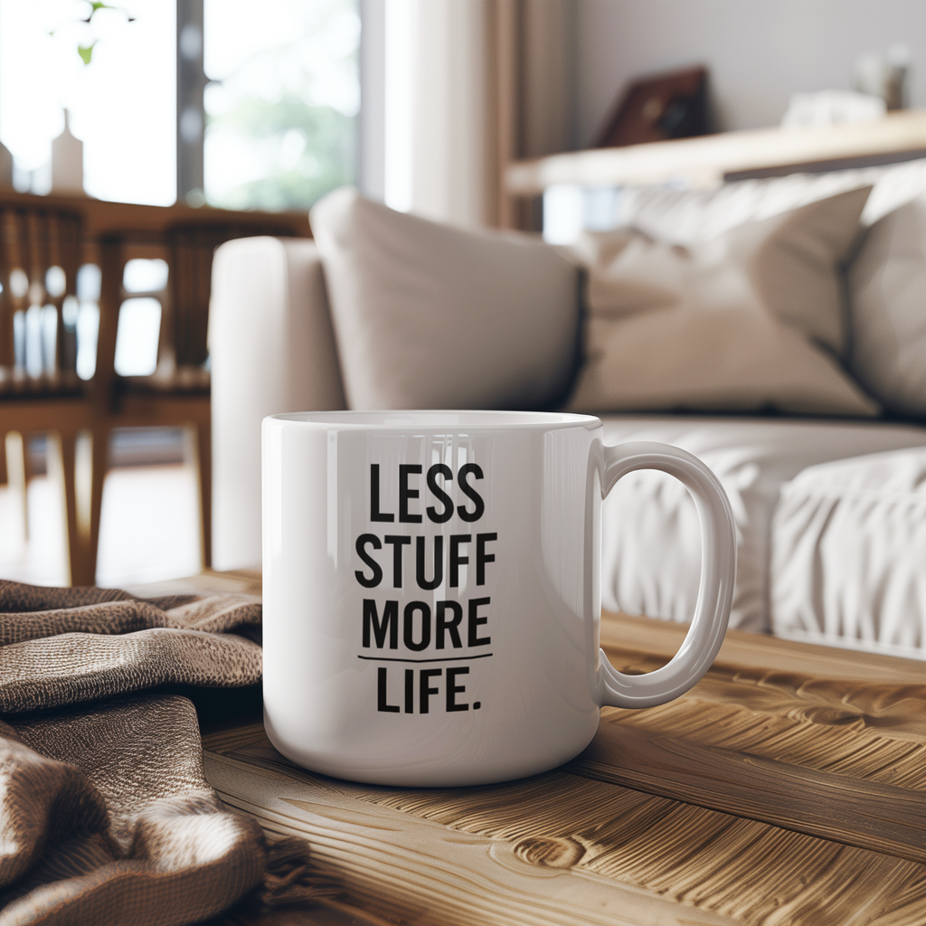Minimalist Less Stuff More Life Coffee Mug | Unique Gift | Ceramic Mug