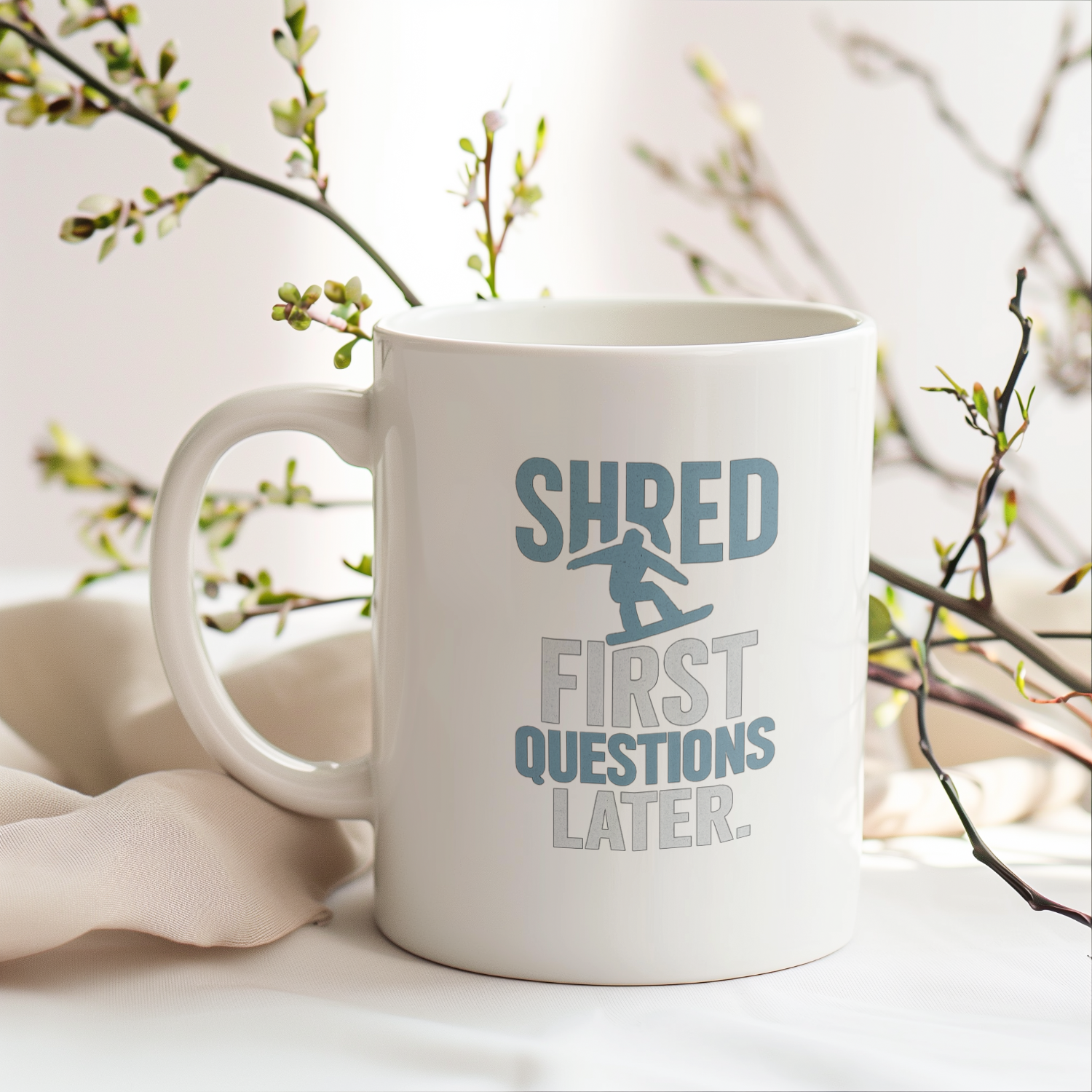 Snowboarder Shred First Questions Later Coffee Mug | Unique Gift | Ceramic Mug