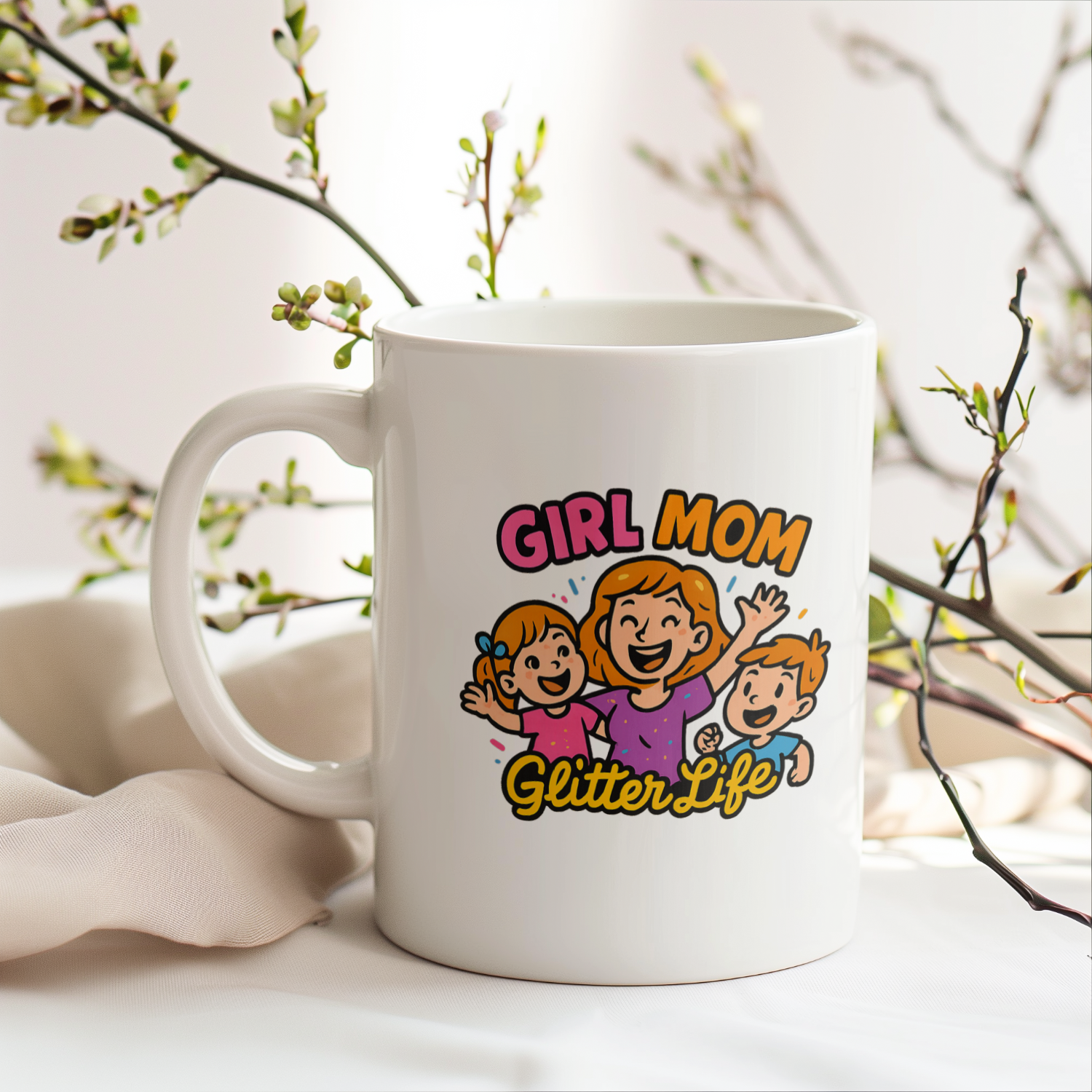 Girl Mom Hair Bows And Chaos Coffee Mug | Funny Girl Mom Gift | Ceramic Mug