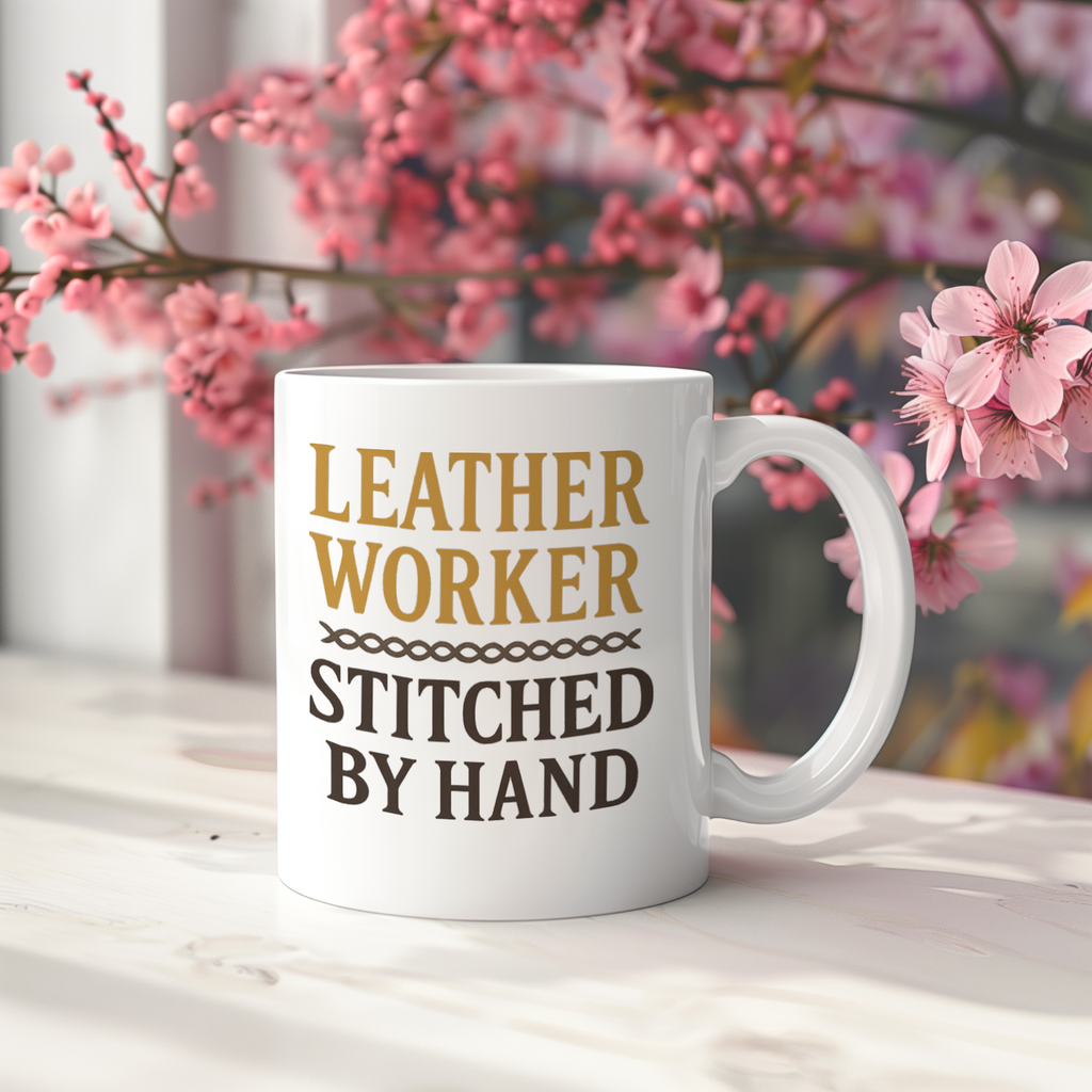 Leatherworker Stitched By Hand Built To Last Coffee Mug | Unique Gift | Ceramic Mug
