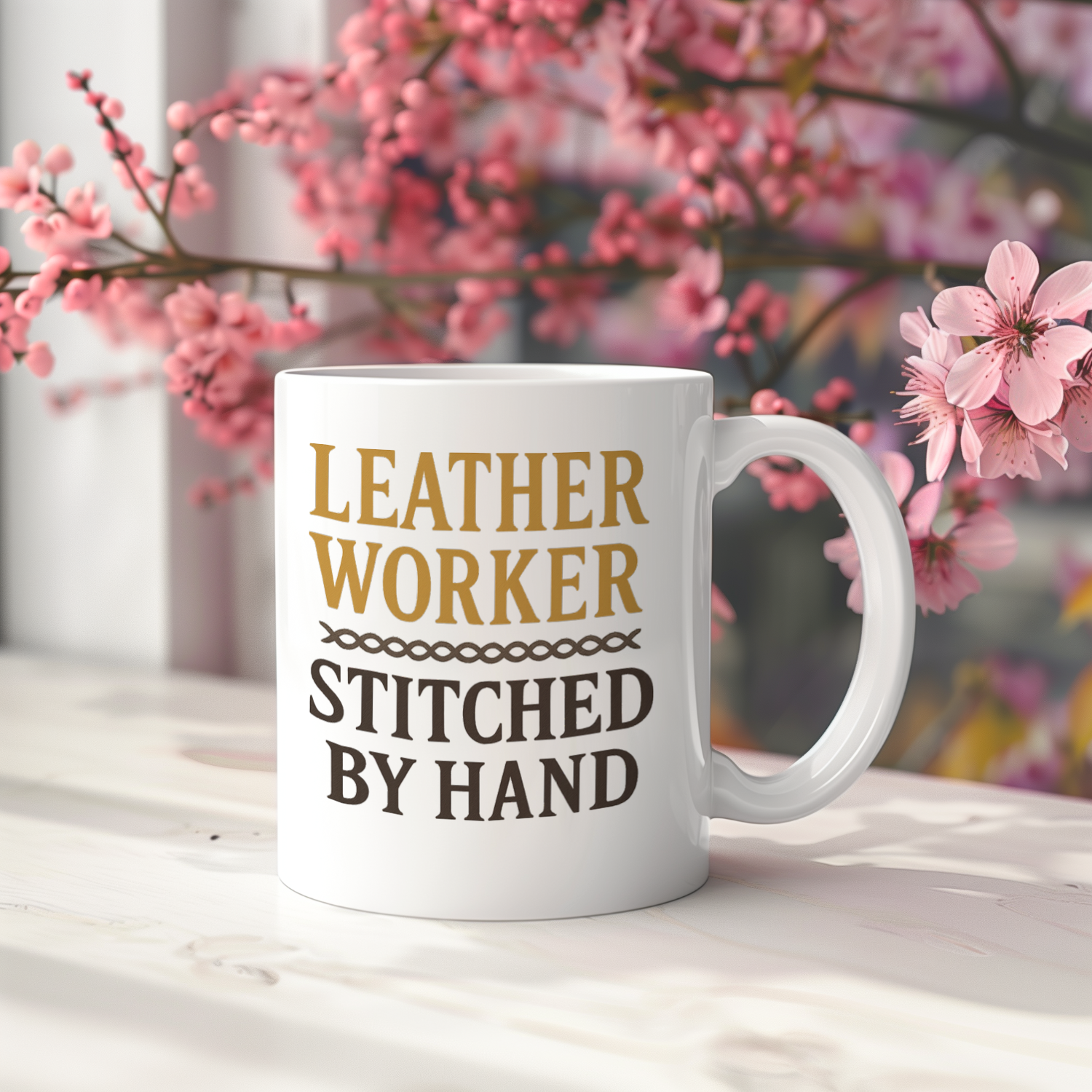 Leatherworker Stitched By Hand Built To Last Coffee Mug | Unique Gift | Ceramic Mug