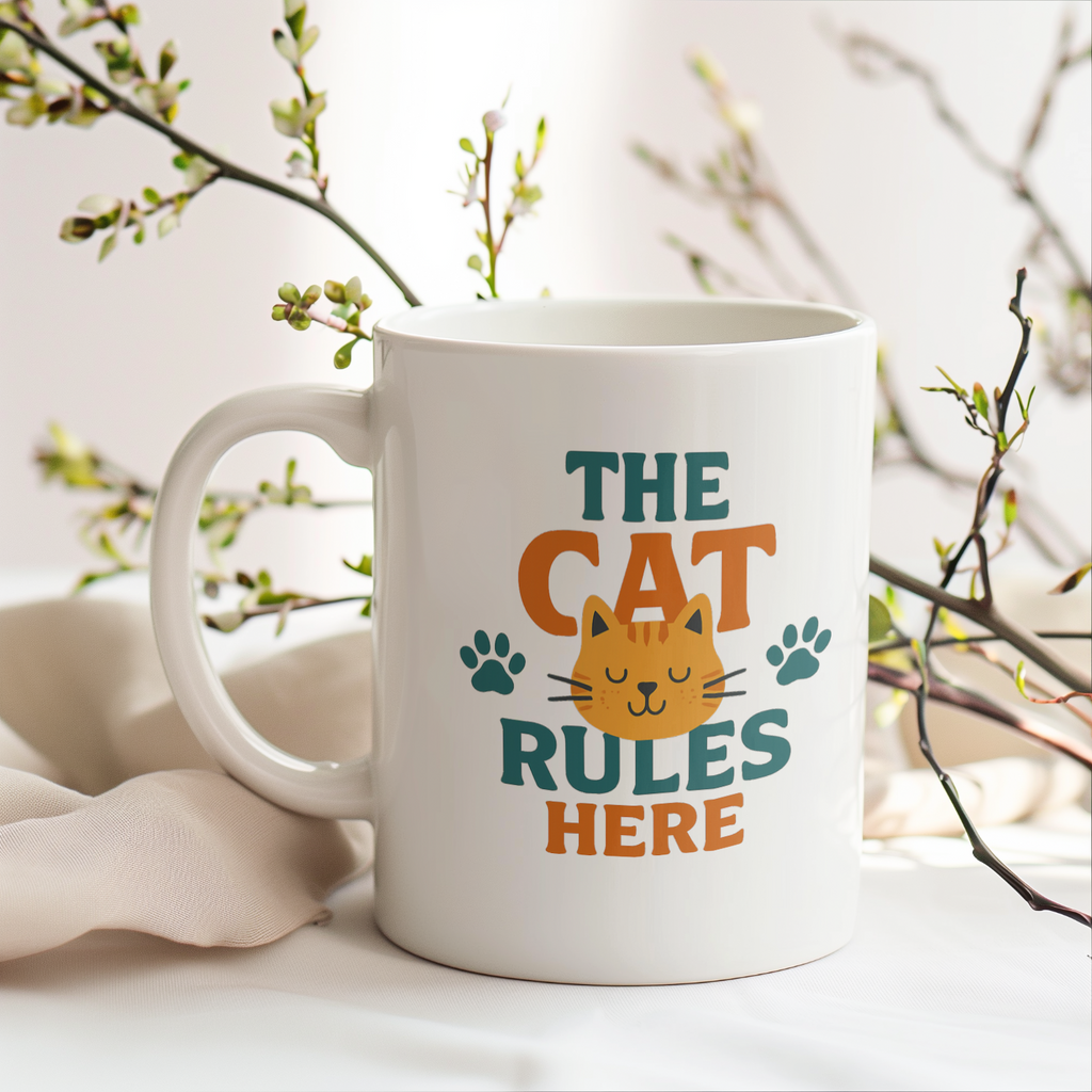 Cats Make The Rules Here Coffee Mug | Funny Cat Owner Humor | Ceramic Mug