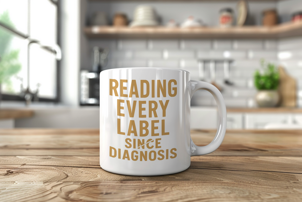 Celiac Warrior Reading Every Label Since Diagnosis Coffee Mug | Unique Gift | Ceramic Mug