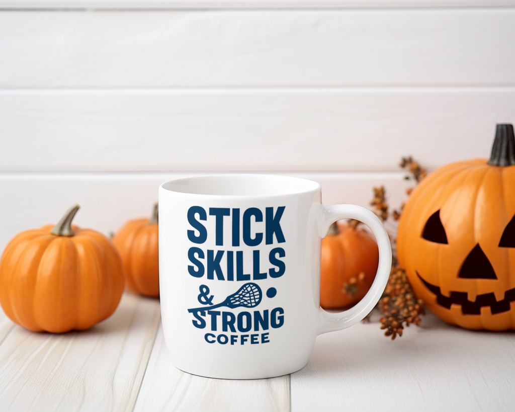 Lacrosse Dad Stick Skills And Strong Coffee Coffee Mug | Gift for Dad | Ceramic Mug