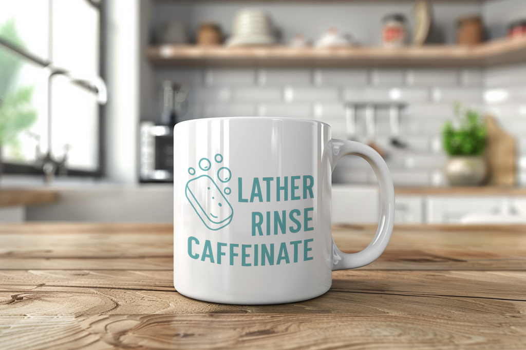Soap Maker Lather Rinse Caffeinate Coffee Mug | Unique Gift | Ceramic Mug