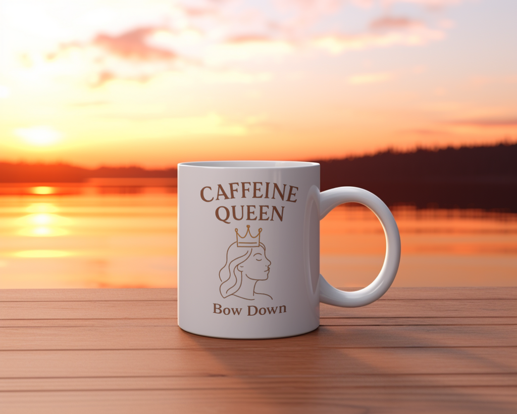 Bow Down To The Caffeine Queen Coffee Mug | Coffee Queen Humor | Ceramic Mug