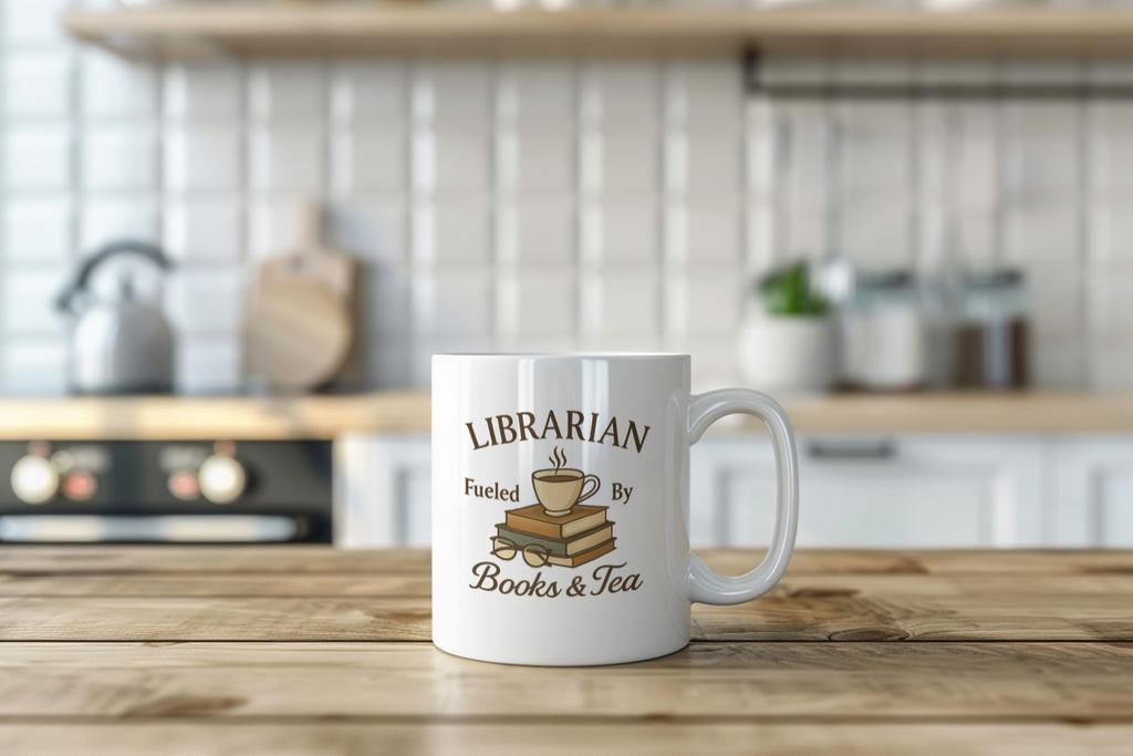 Librarian Fueled By Books And Tea Coffee Mug | Unique Gift | Ceramic Mug