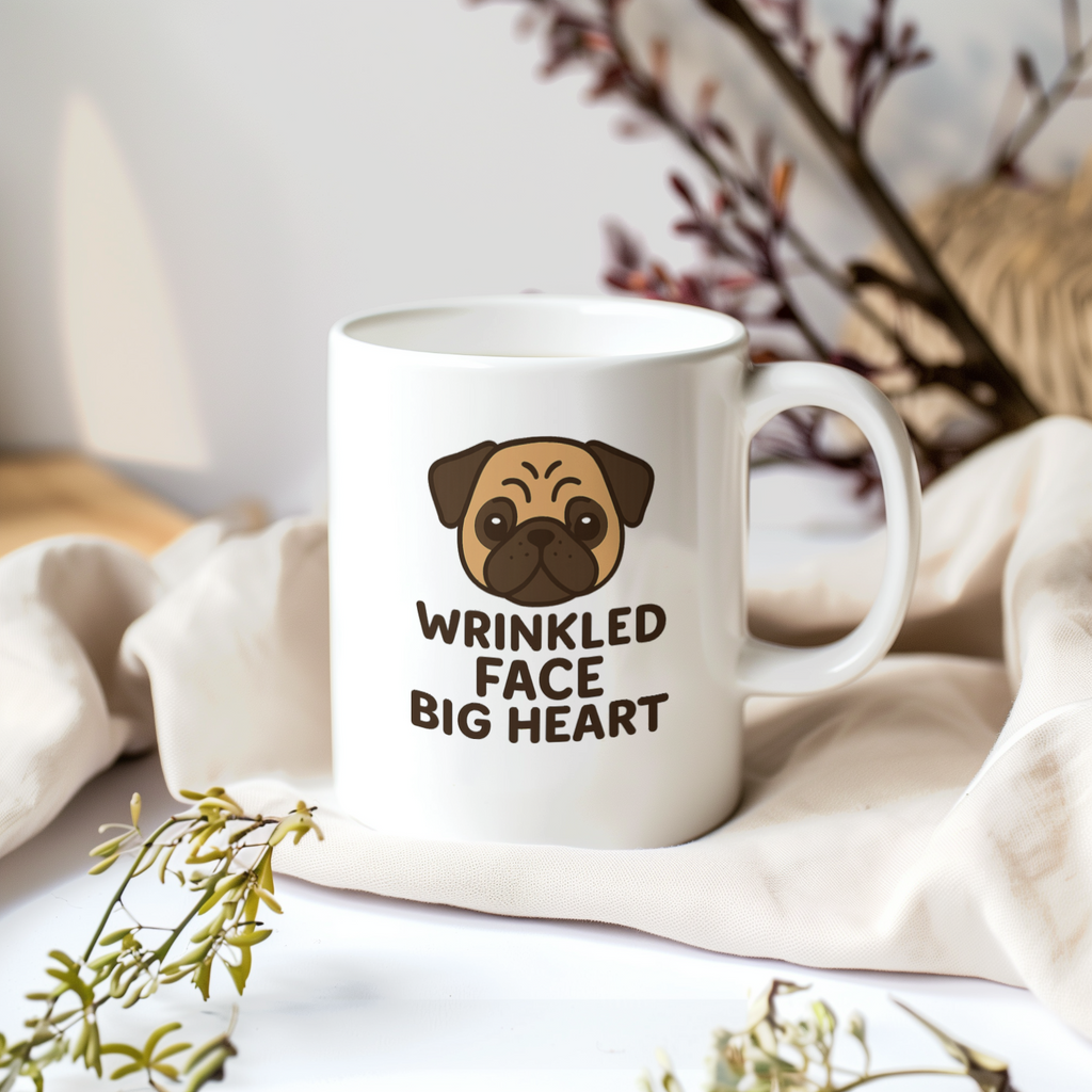 Pug Mom Wrinkled Face Big Heart Coffee Mug | Gift for Mom | Ceramic Mug