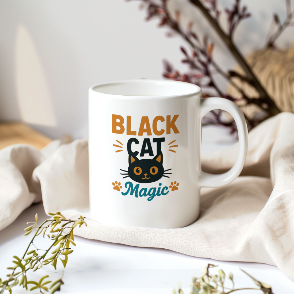 Black Cat Familiar Vibes Coffee Mug | Cat Witch Humor Gift | Ceramic Mug
