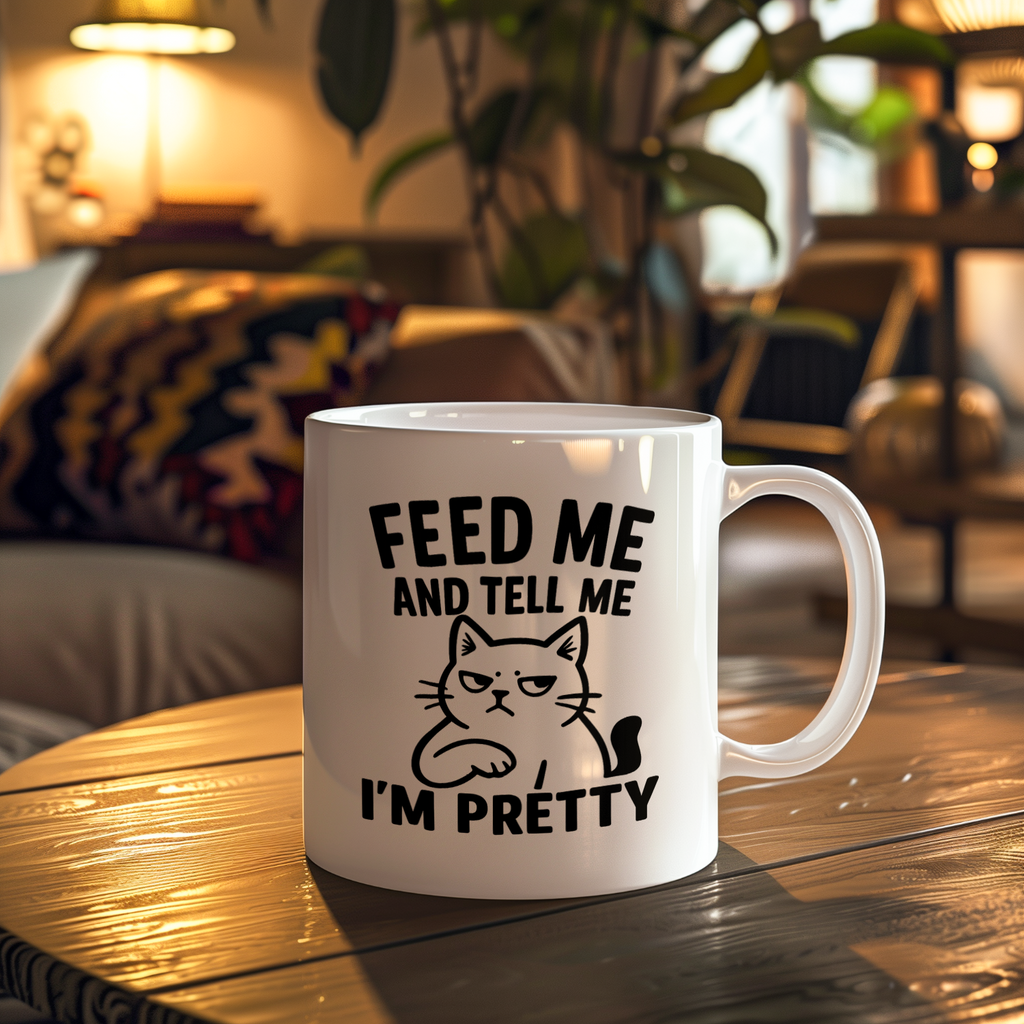 Feed Me And Tell Me Im Pretty Cat Coffee Mug | Funny Cat Gift | Ceramic Mug