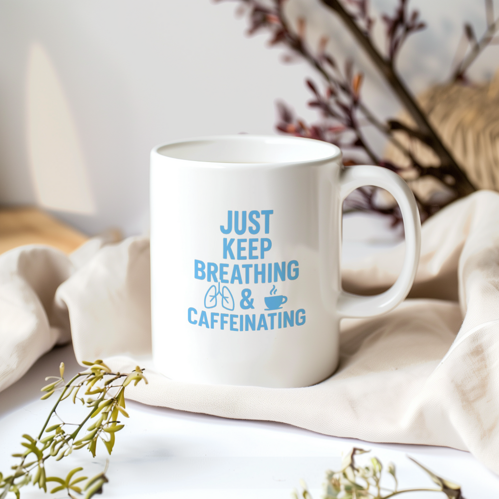 Respiratory Therapist Just Keep Breathing And Caffeinating Coffee Mug | Unique Gift | Ceramic Mug
