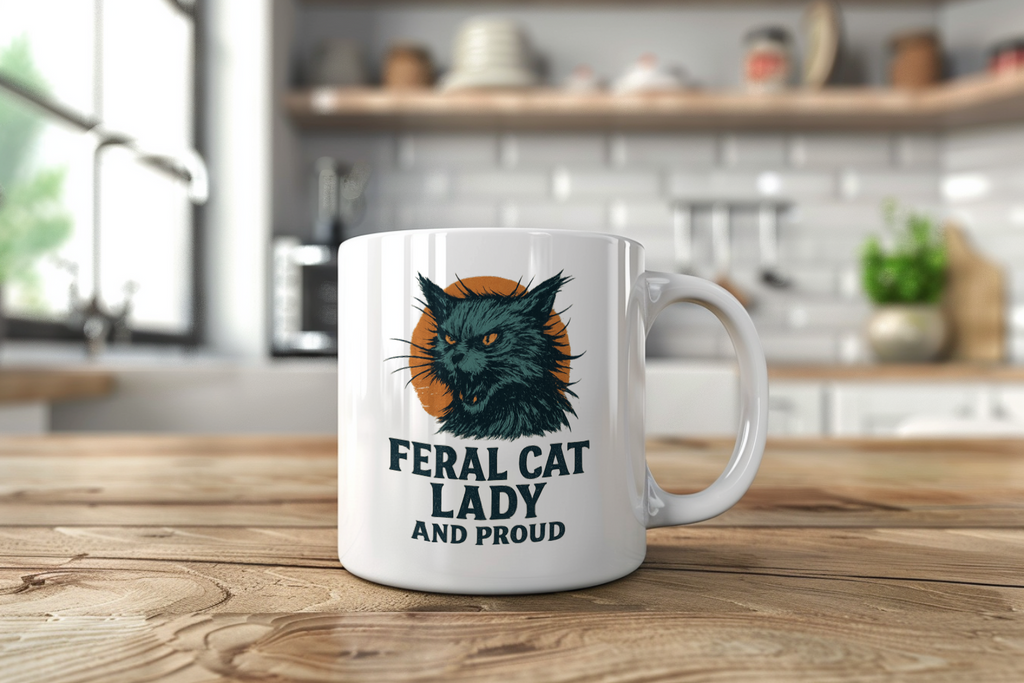 Feral Cat Lady And Proud Coffee Mug | Cat Lover Gift | Ceramic Mug