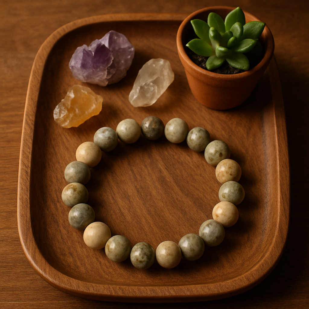 Personalized Natural Stone Stretch Bar Bracelet • Custom Engraved lifestyle photo
