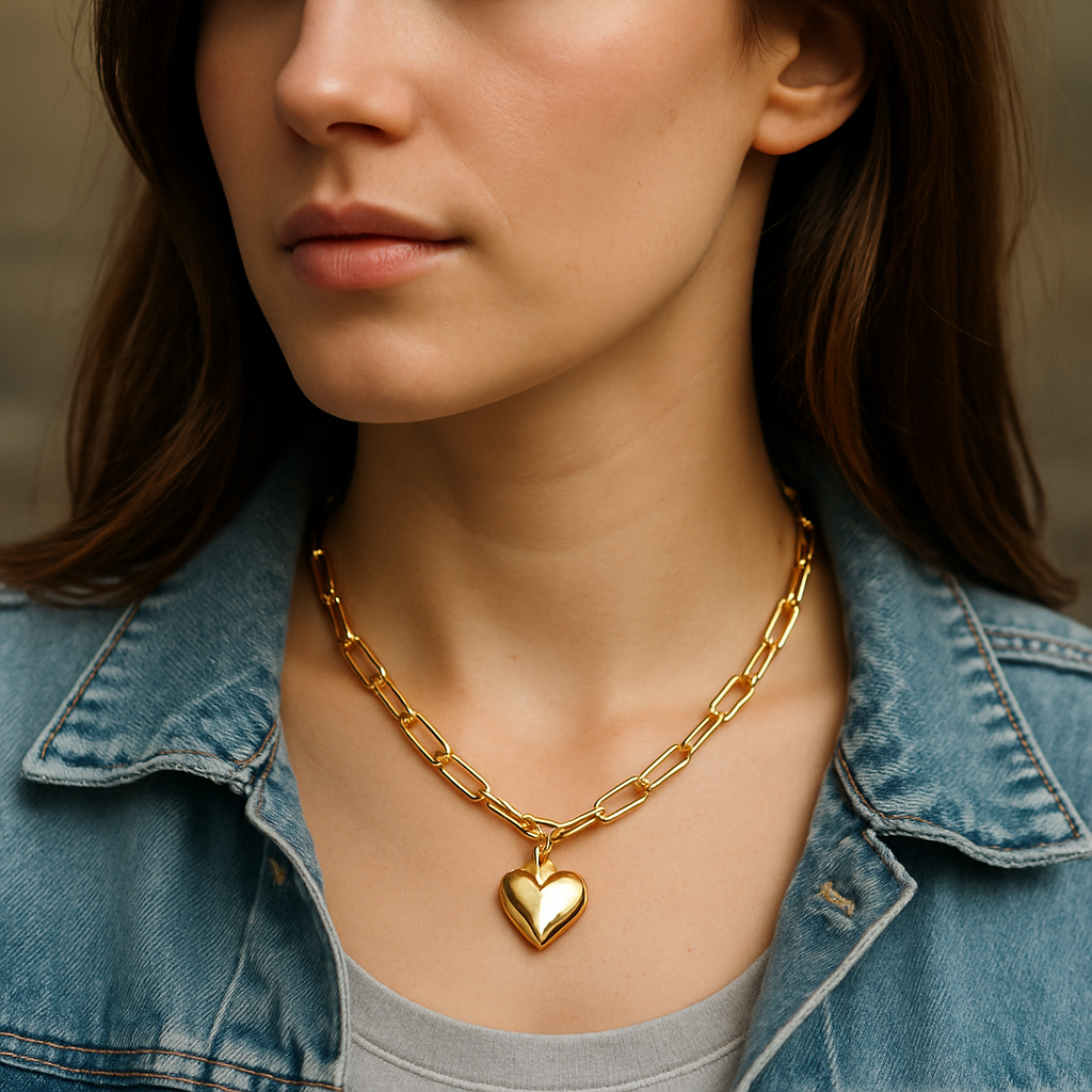 Personalized Paperclip Heart Necklace • Custom Engraved lifestyle photo