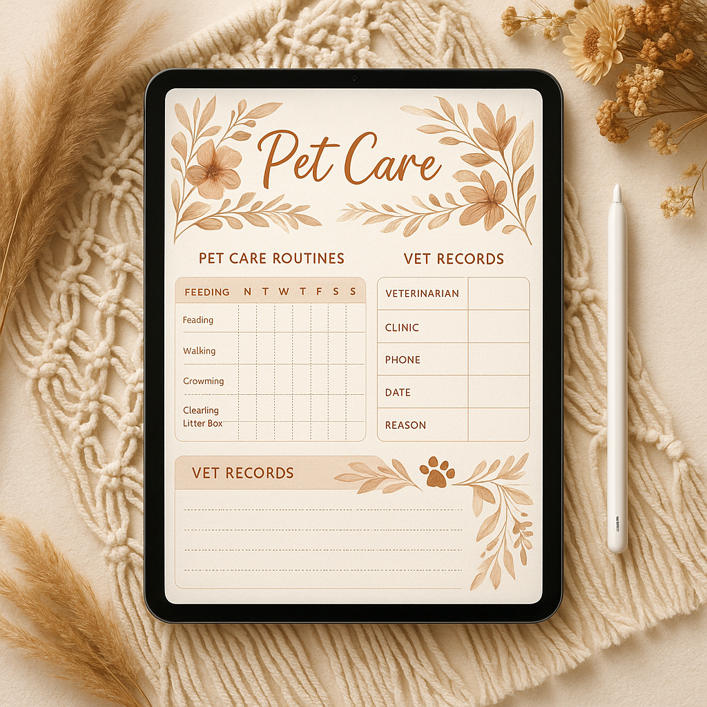 Pet Care Planner | Boho | Digital PDF 2026 preview