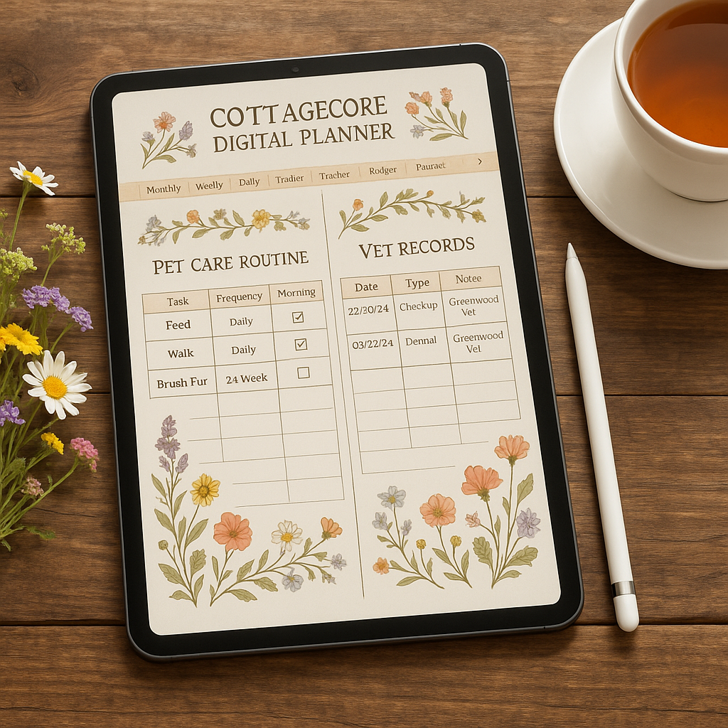 Pet Care Planner | Cottagecore | Digital PDF 2026 preview