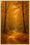 Autumn forest path with golden leaves and soft sunlight f... | Printable Wall Art | Instant Download