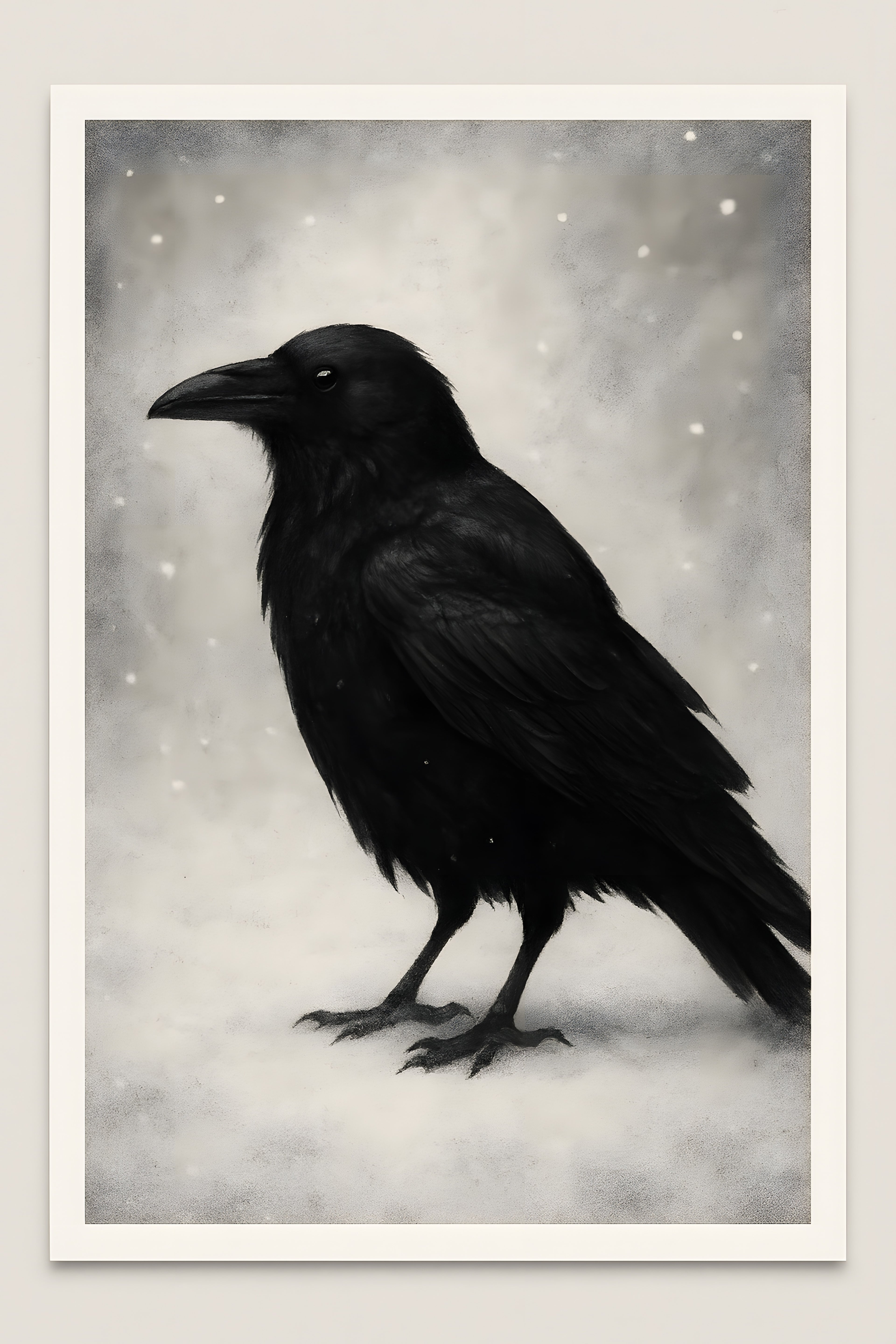 Dark portrait of a crow in snow | Printable Wall Art | Instant Download