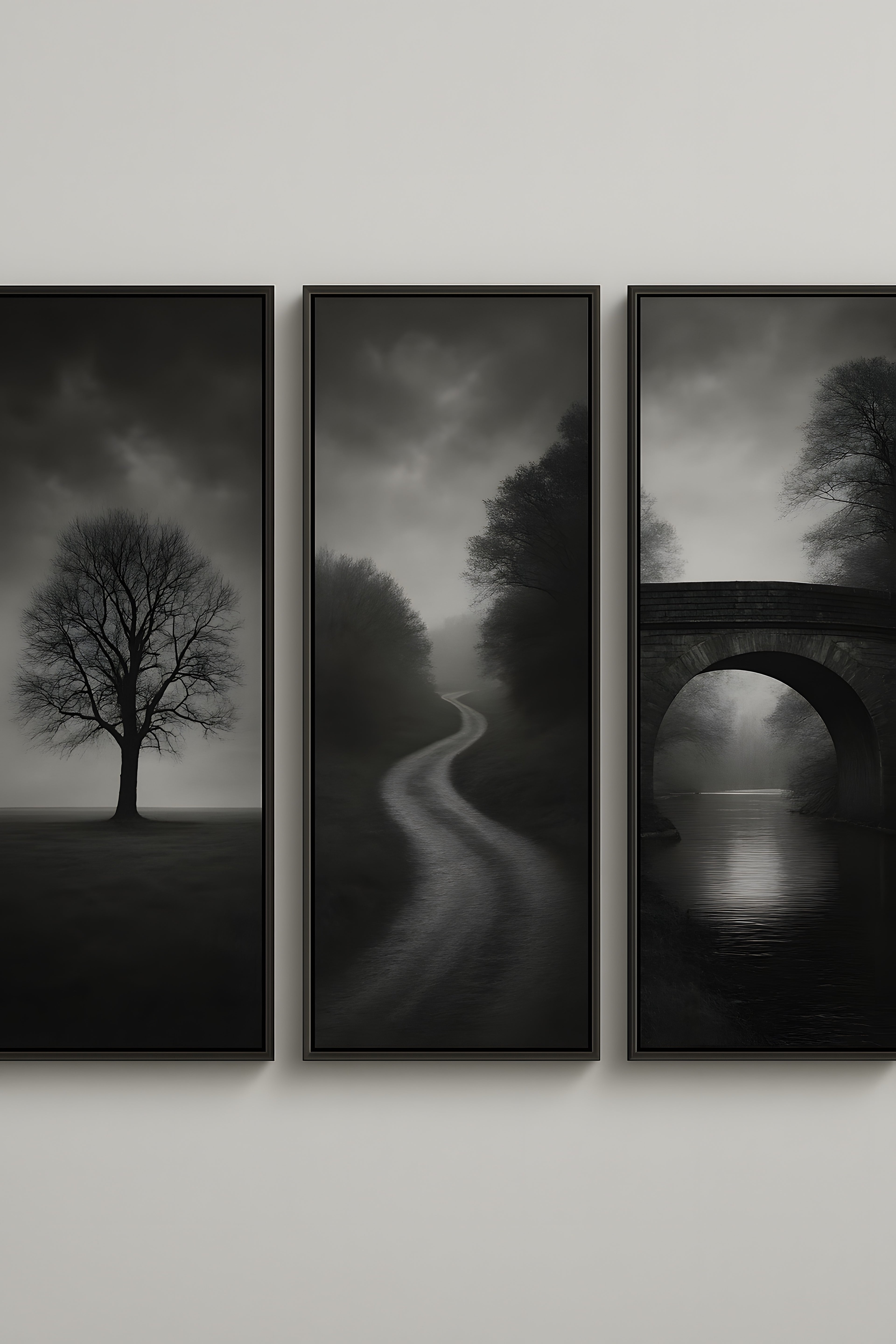 Set of three black and white photographs: lone tree | Printable Wall Art | Instant Download