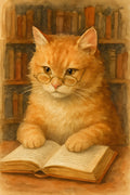 Cat reading book with tiny spectacles | Printable Wall Art | Instant Download