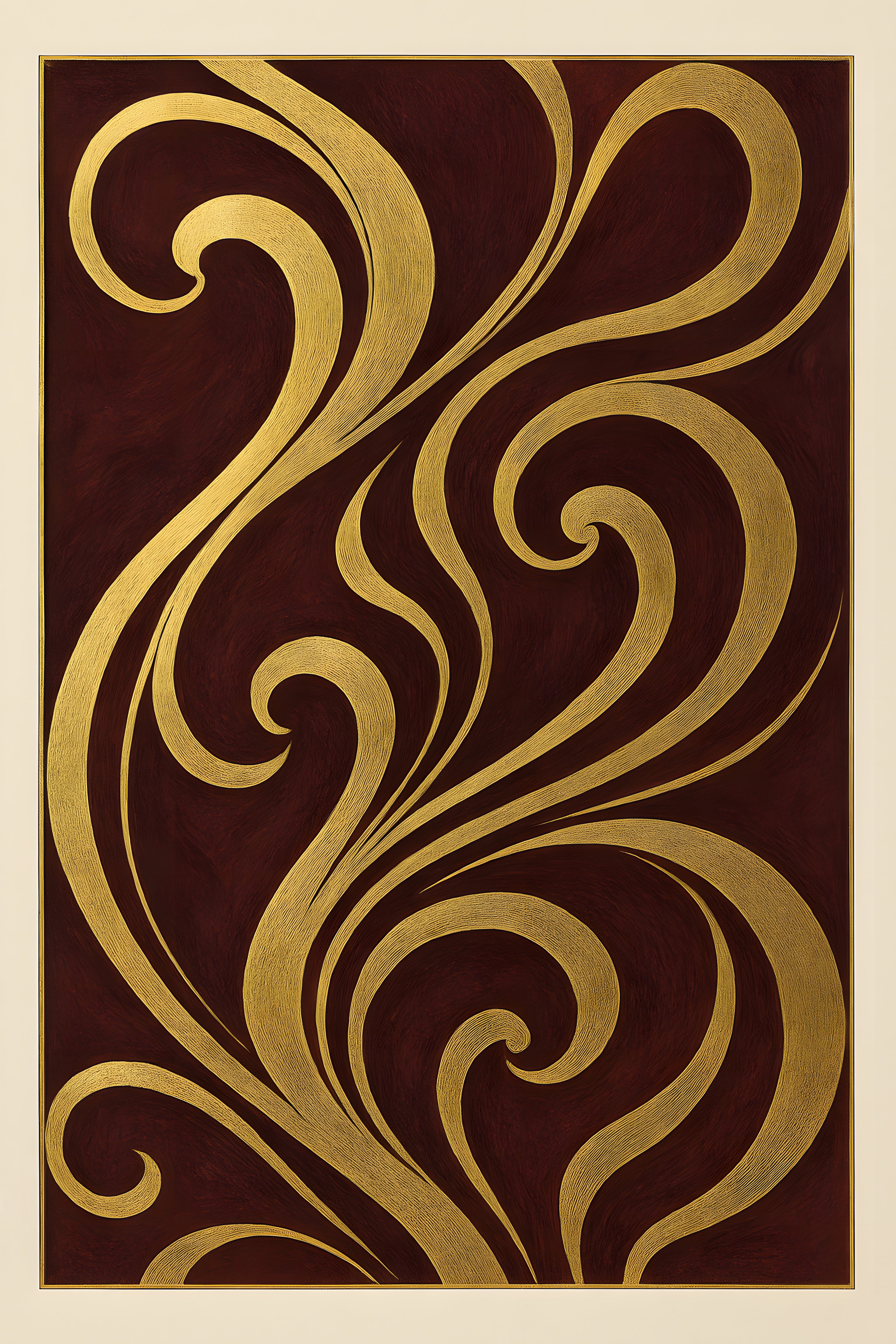Flowing abstract curves in metallic gold and deep burgundy | Printable Wall Art | Instant Download